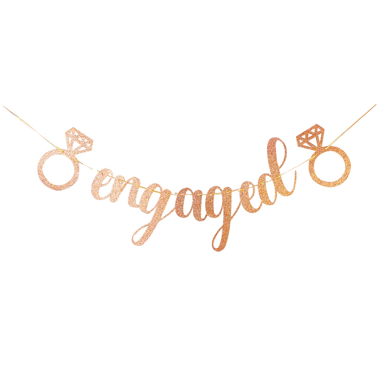 Rose Gold Glitter Diamond Ring Decorations (3pcs) - Elegant Bridal Shower & Engagement Party Supplies - Honeycomb Hanging Decor with Glittery Letters Banner - Perfect for Wedding, Anniversary & Romantic Celebrations