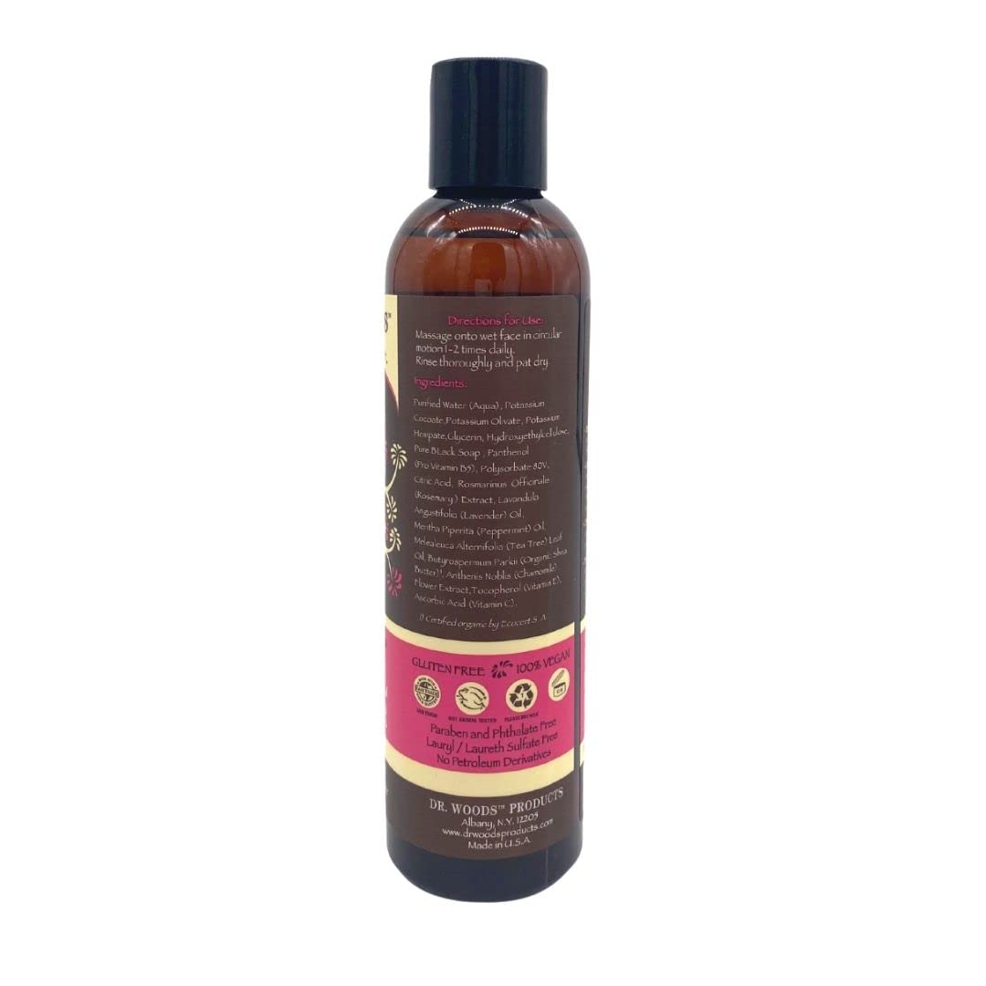 Dr. Woods Shea Vision Black Soap Facial Cleanser with Organic Shea Butter, 8 oz - Gentle Exfoliating Face Wash for Acne, Oily & Sensitive Skin | Daily Skincare Routine & Travel Essential