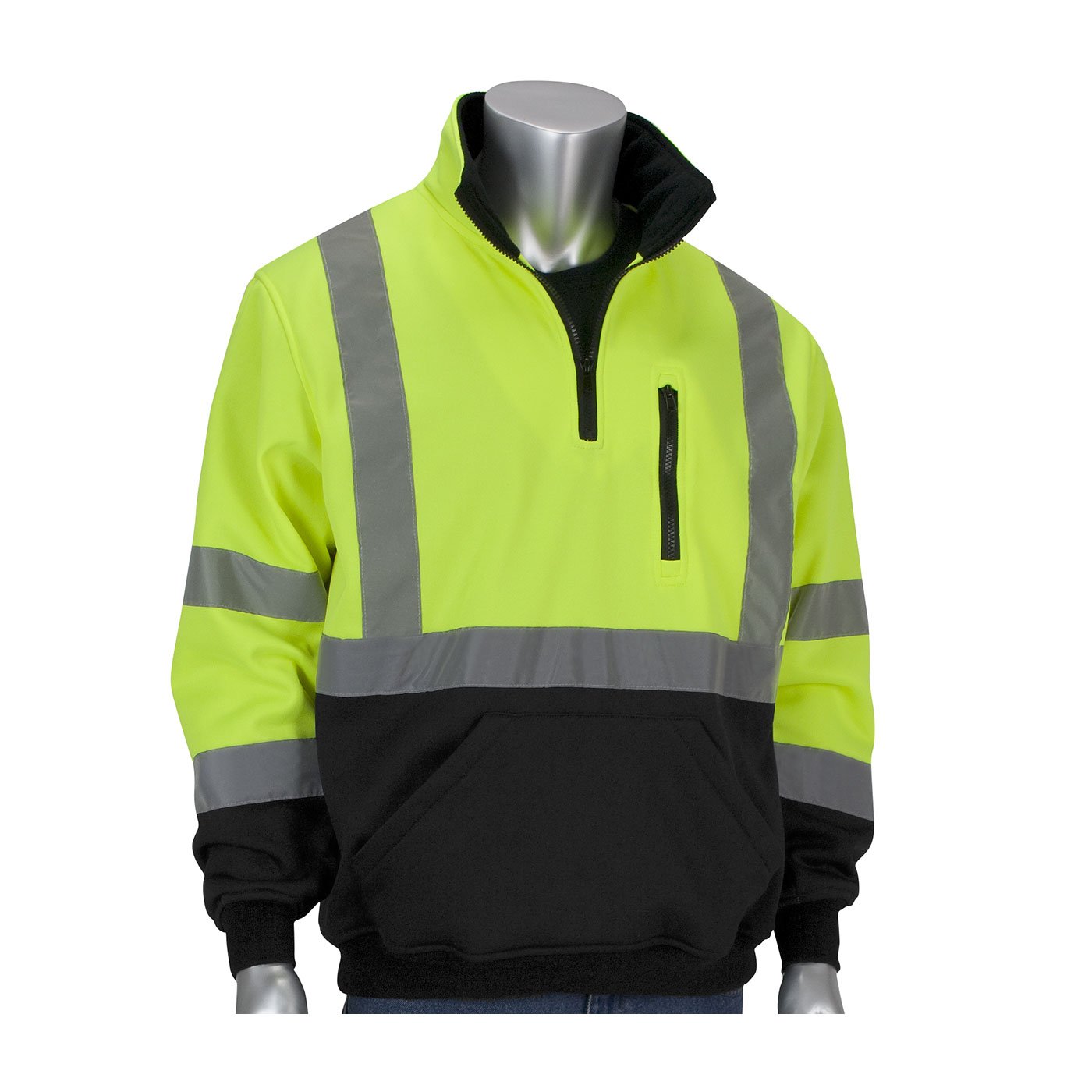 PIP Black & Lime Yellow 2XL Polyester Fleece Cold Weather Sweatshirt for Men - Warm Winter Pullover with 3 Pockets - 616314-18537 - Perfect for Outdoor Activities, Hiking & Casual Wear