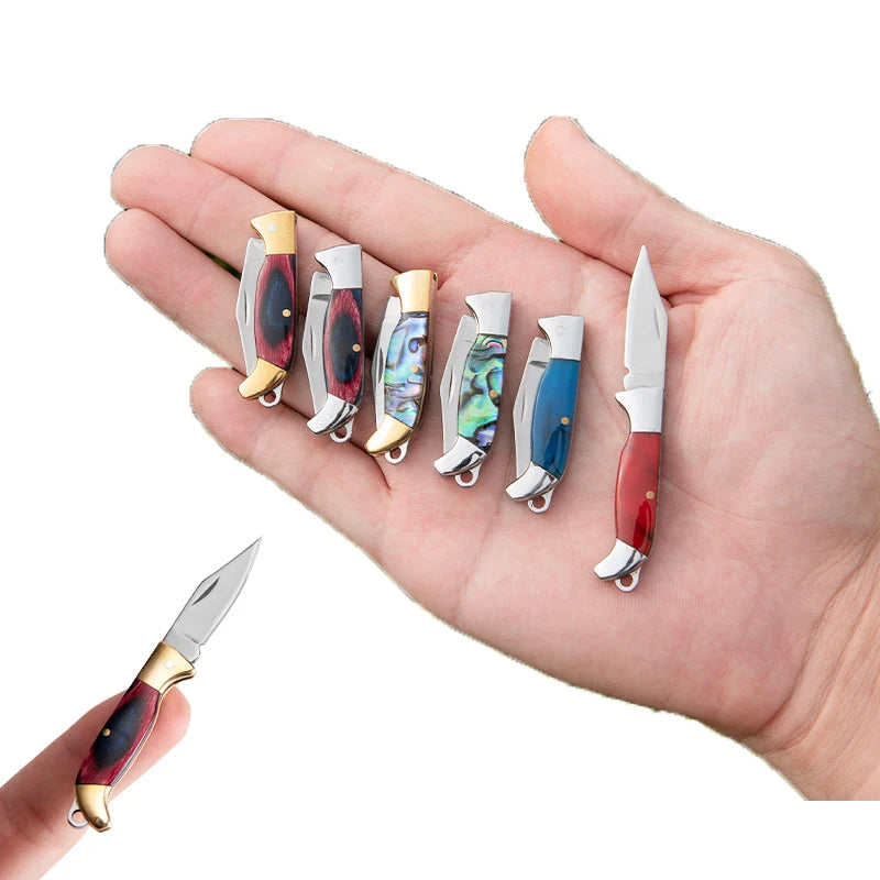 Mini Brass Folding Knife - Portable Pocket Keychain Survival Tool with Resin Handle, Steel Blade for EDC, Hunting, Camping & Outdoor Adventures - Perfect Gift for Outdoorsmen