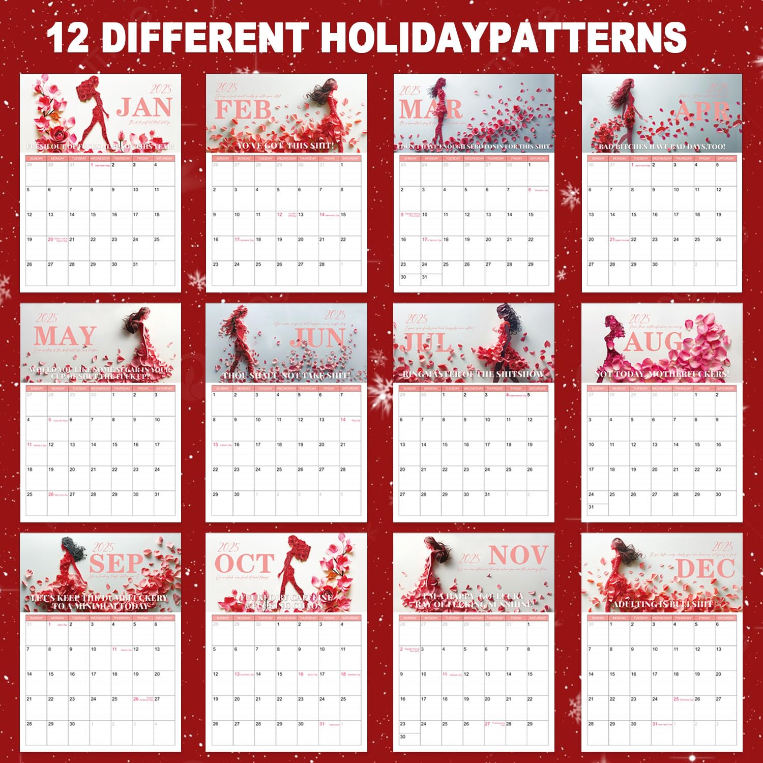 2025 FU-CK IT Refrigerator Calendar - Funny Swear Word Monthly Planner (Jan-Dec 2025) | 8x8x11 Inch Red Calendar for Women | Perfect Christmas & New Year Gift for Tired Women - Great for Office, Kitchen & Home Decor