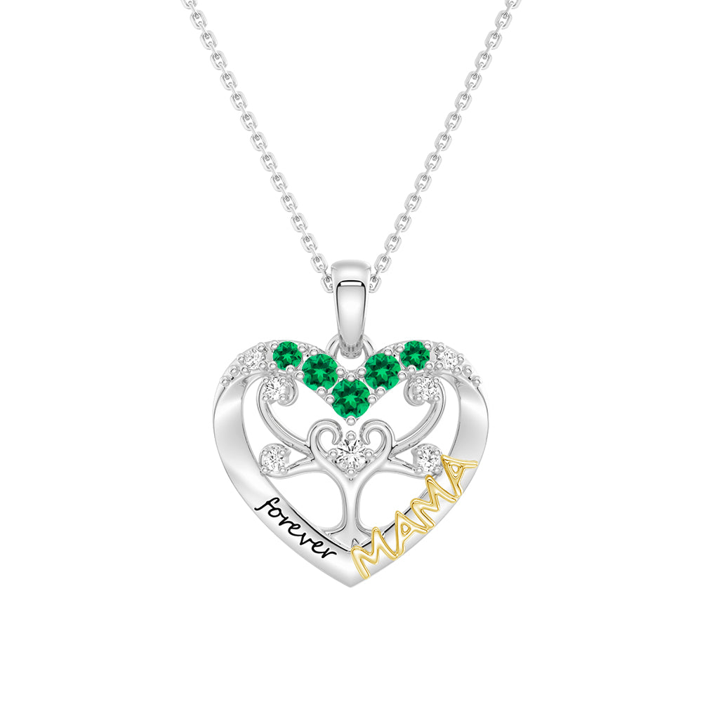 Custom Birthstone Heart Tree Necklace - Personalized Forever MAMA Pendant Jewelry for Women, Mothers, Grandmothers | Gift for Birthday, Mother's Day, Anniversary & Special Occasions