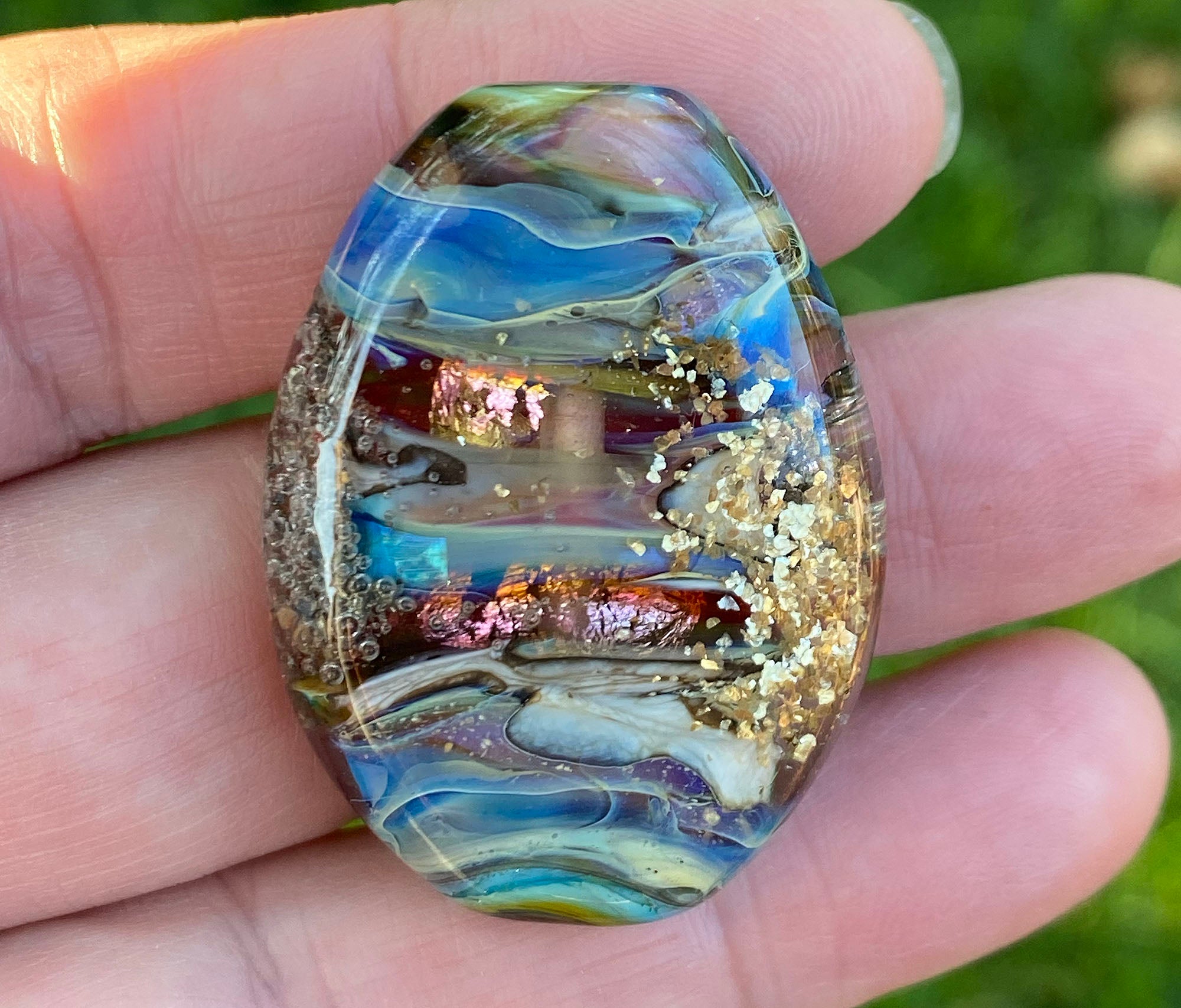 Blue Gold Mica Organic Lampwork Focal Bead SRA - Handmade Glass Bead for Jewelry Making, DIY Crafts & Beading Projects