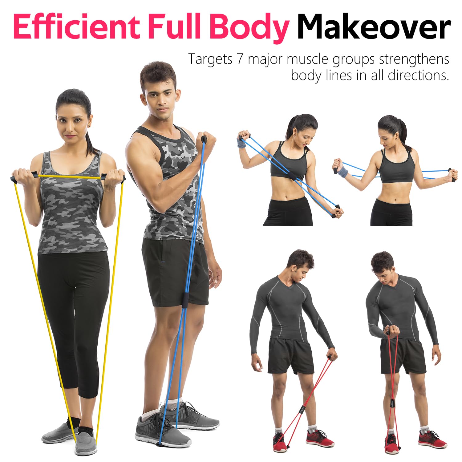 RENRANRING Figure 8 Fitness Resistance Bands with Handles - 3-Piece Exercise Tube Set for Arm, Shoulder & Full Body Workout - Stretch Rope Elastic Bands for Women & Men - Home Gym & Physical Therapy Training