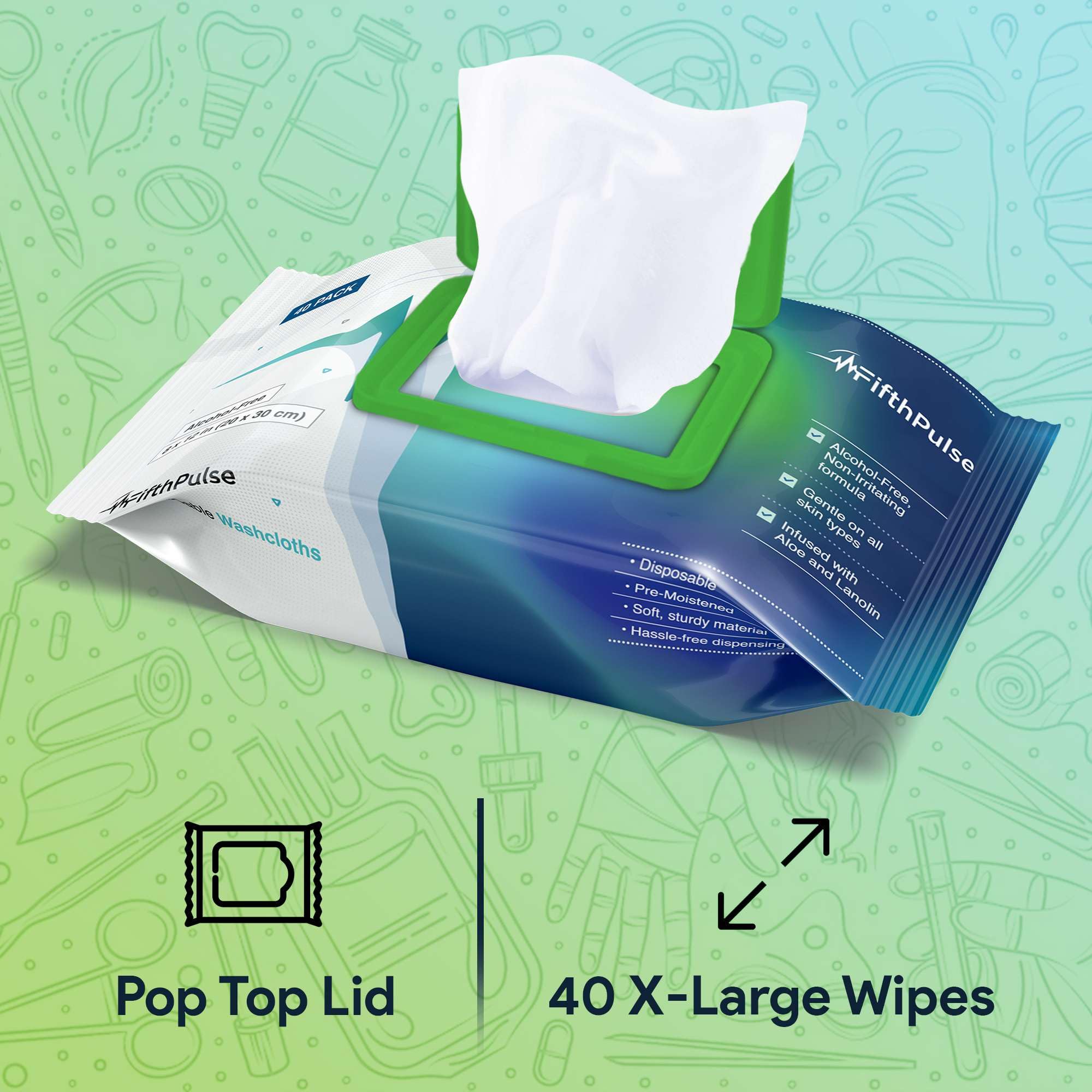 Premium Disposable Body Wipes for Adults & Elderly Care - 40 Pack Large 8