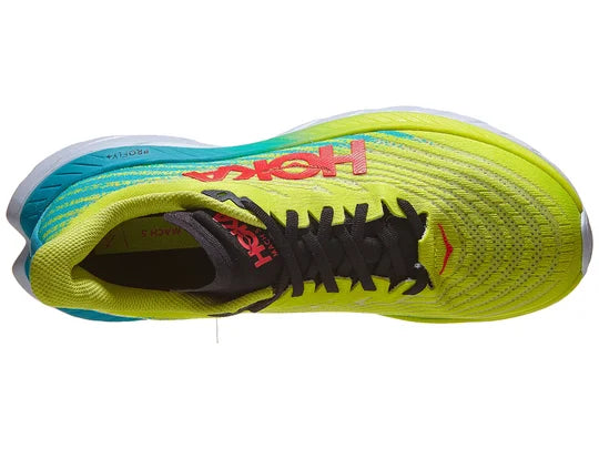 HOKA Men's Mach 5 Running Shoes - Lightweight & Cushioned for Road Running | Evening Primrose/Scuba Blue | Perfect for Marathon Training & Daily Jogging