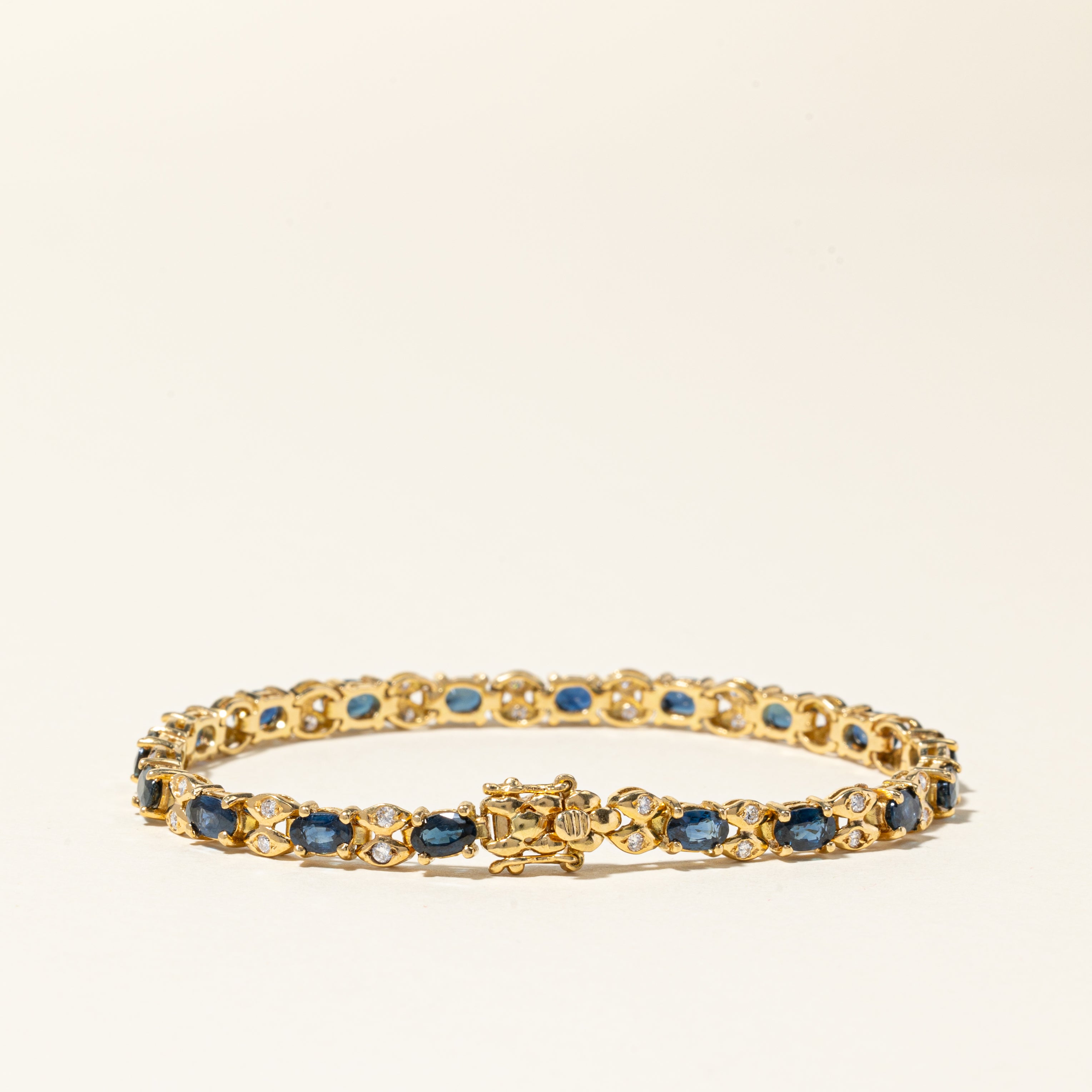18K Yellow Gold Sapphire and Diamond Tennis Bracelet - 4.84ctw Sapphire & 0.55ctw Diamond | 6.75 Inches | Elegant Jewelry Gift for Women, Anniversary, Wedding, Party & Special Occasions