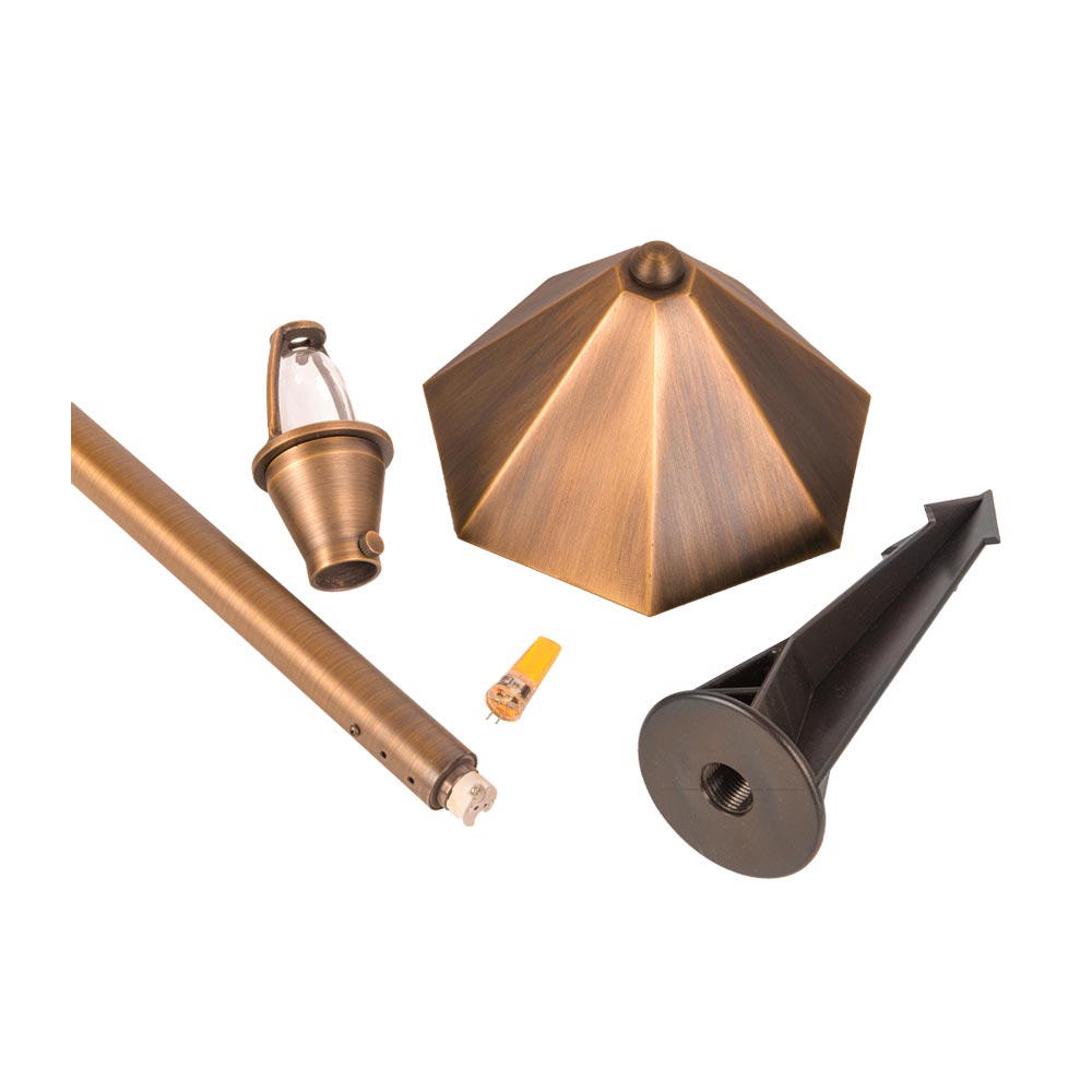 Antique Brass LED Path Light - Outdoor Garden Lighting, Natural Brass Finish for Walkways, Driveways & Landscaping