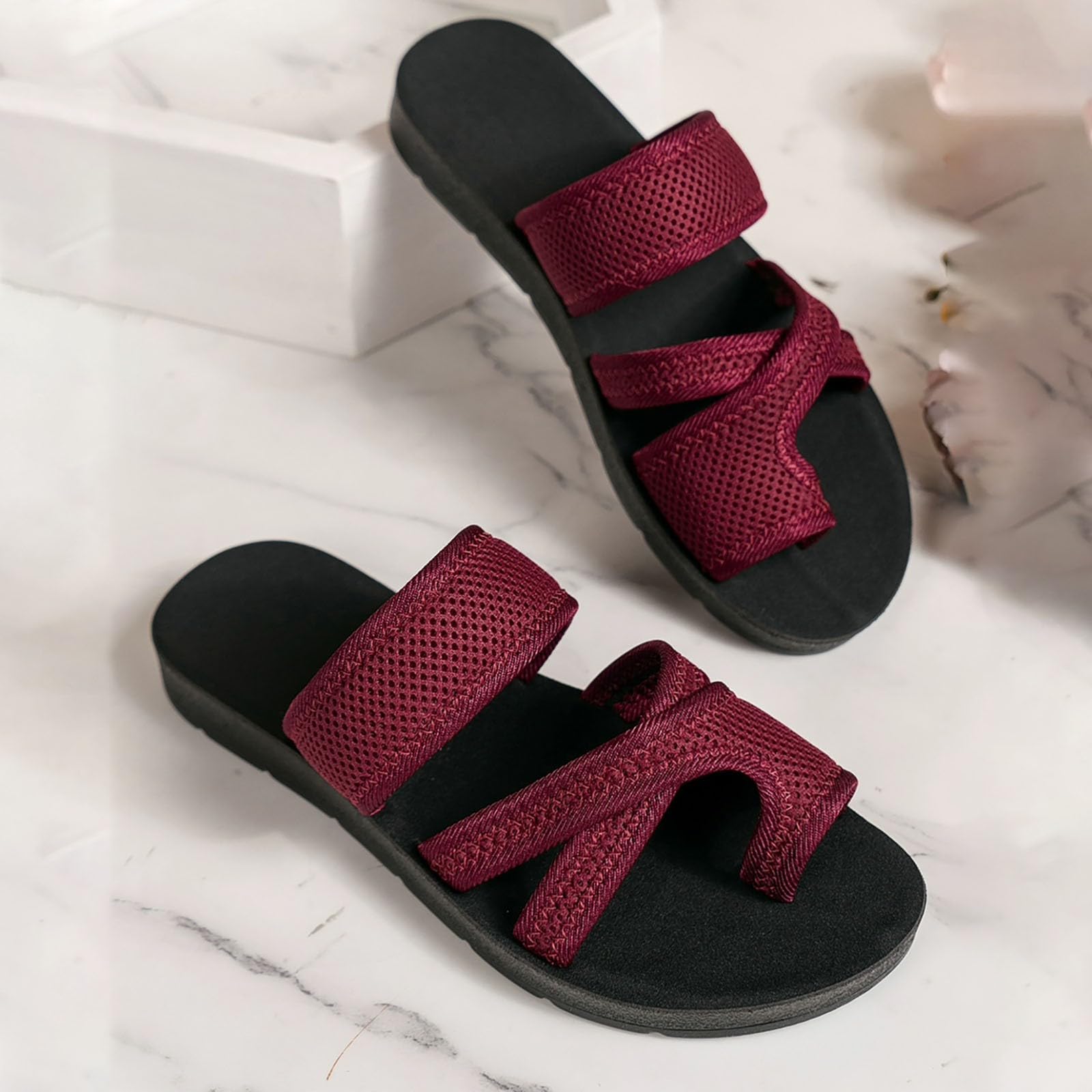 Women's Orthotic Sport Sandals - Breathable Washable Flat Sandals for Summer | Comfortable Open Toe Knit Walking Sandals for Women | Perfect for Beach, Travel & Casual Outings