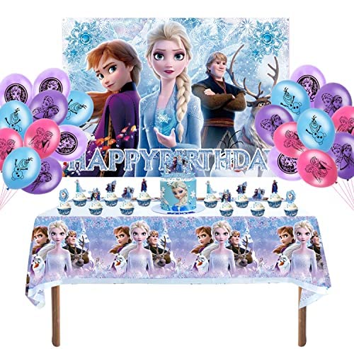 Princess Birthday Party Decorations Kit - Winter Themed Party Supplies Set with Banner Backdrop, Tablecloth, Balloons, Cake Toppers & Cupcake Toppers - Perfect for Princess Themed Birthday Parties, Winter Celebrations & Special Events