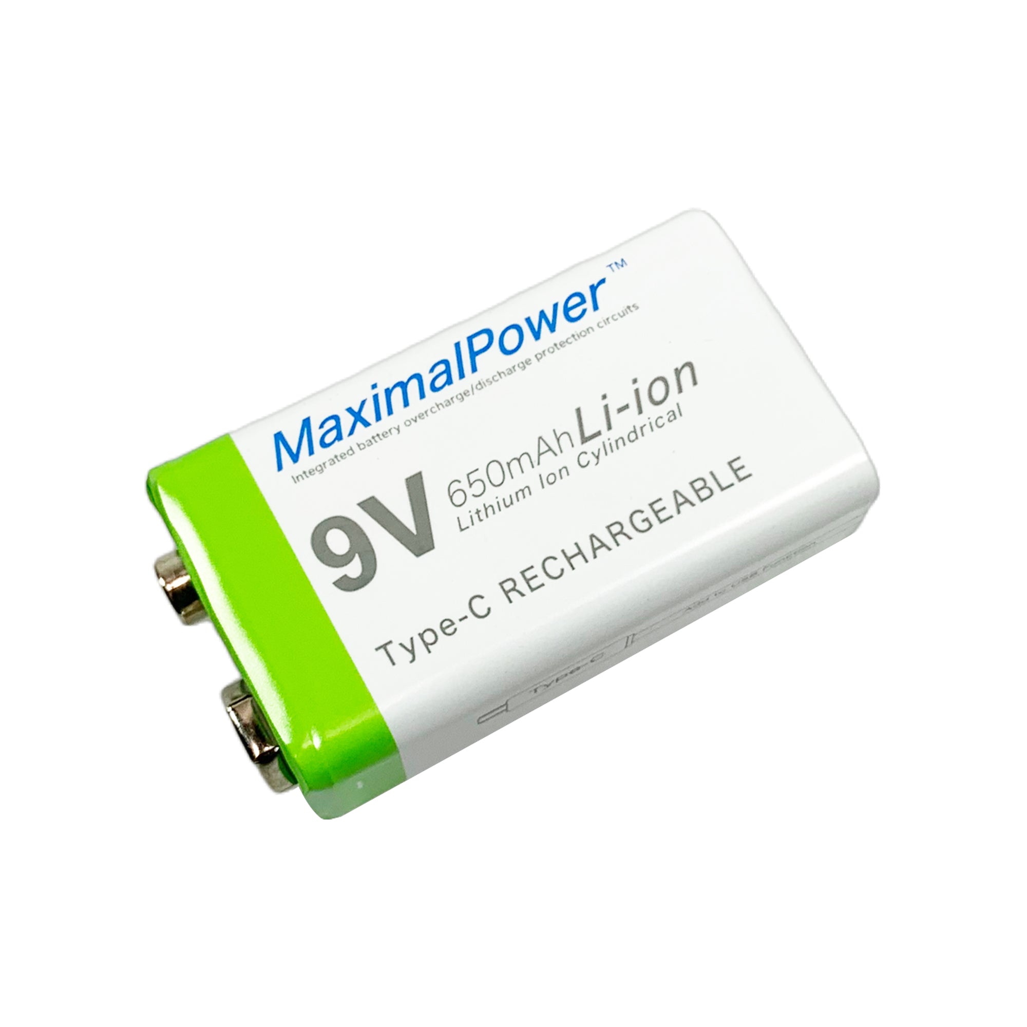 9V 650mAh Rechargeable Lithium Ion Battery with USB Type C Cable - Power for Guitar Pedals, Smoke Detectors & Electronic Devices