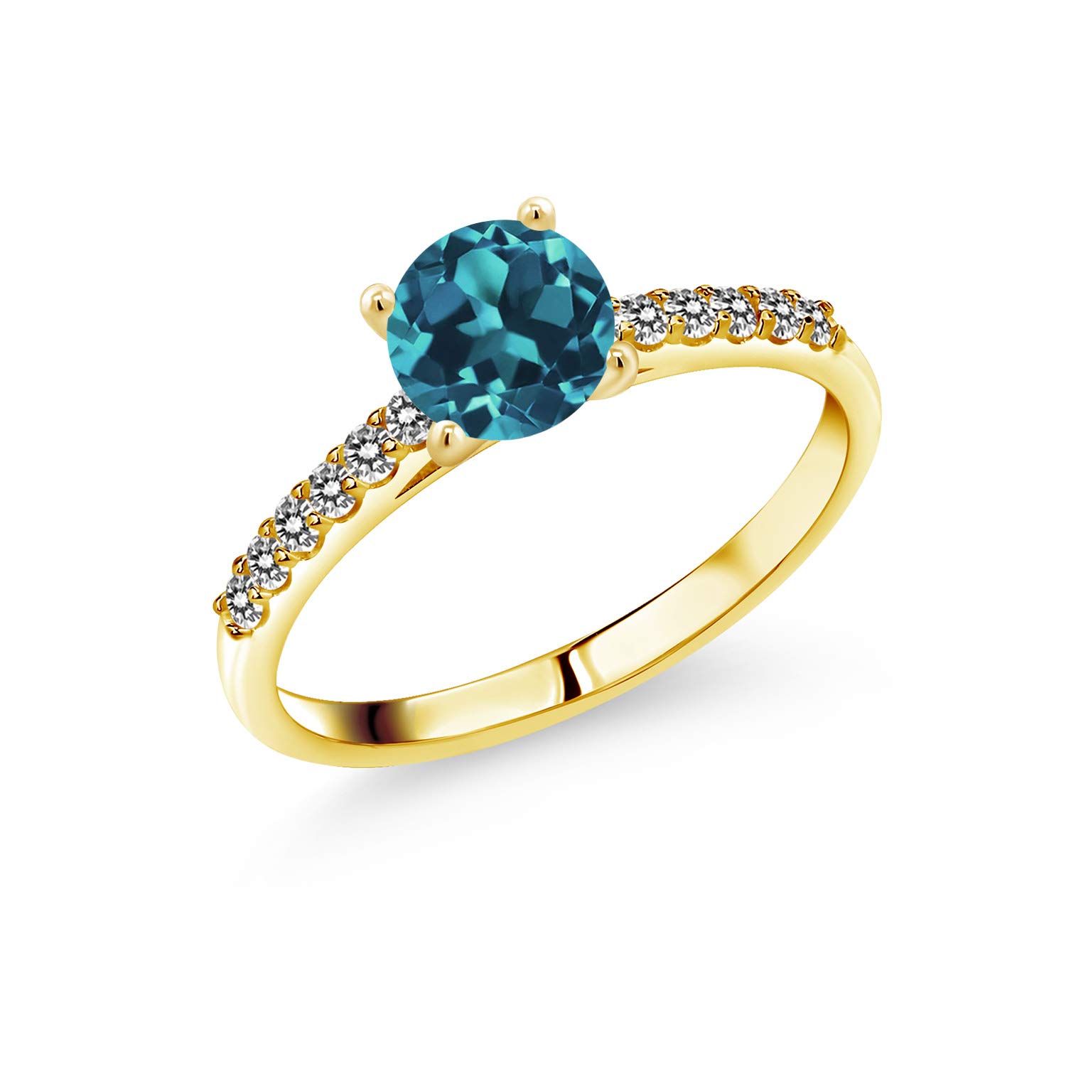 1.30 Ct London Blue Topaz & White Diamond Ring in 10K Yellow Gold | 6mm Round Gemstone | Elegant Jewelry for Women, Engagement, Wedding, Anniversary Gifts