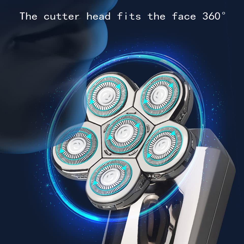 5-in-1 Electric Shaver for Bald Men - Waterproof Head Shaver with Floating 6 Blades, Hair Clipper & Nose Trimmer - Perfect for Travel, Gym & Daily Grooming (Color: Suit)