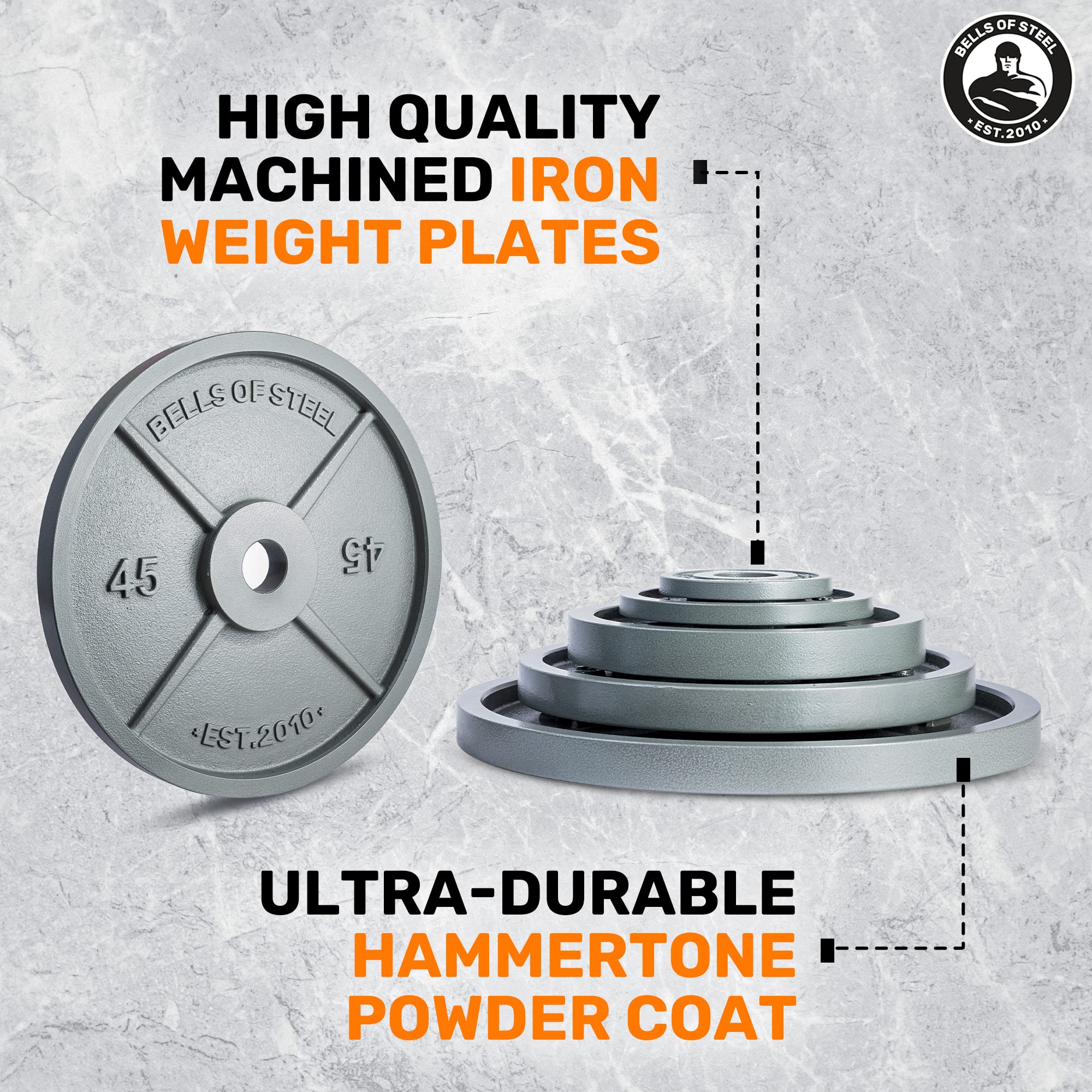 Bells of Steel Olympic Weight Plates - Cast Iron Machined Barbell Weights for Home & Commercial Gym Use - Strength Training Equipment for Deadlifts, Squats, Bench Press, Shoulder Press - Perfect for CrossFit, Powerlifting & Functional Fitness Workouts