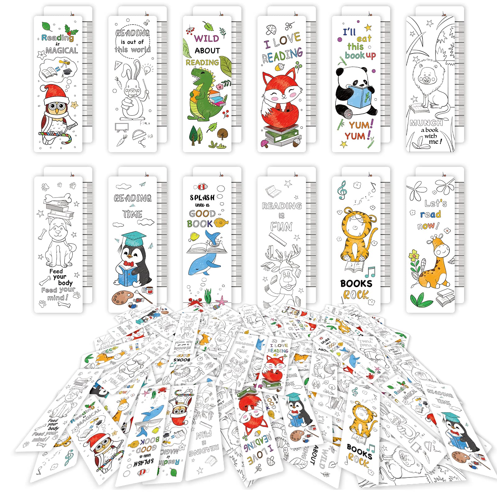 Anseal 120 PCS DIY Coloring Bookmarks for Kids & Teens - 12 Cute Animal Designs, Fun Classroom Rewards & Reading Gifts for Students - Perfect for School Activities, Book Clubs & Reading Enthusiasts