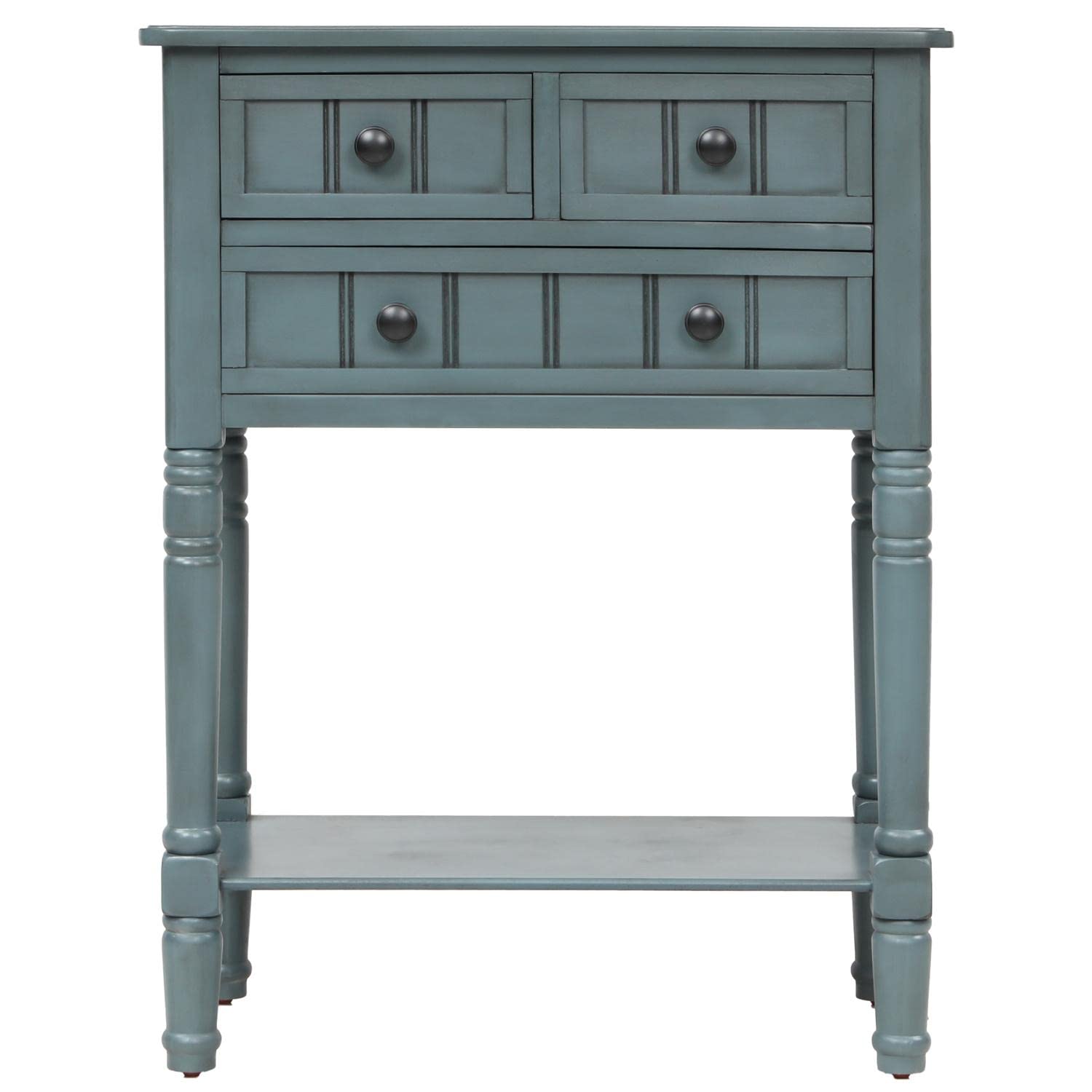 JINS&VICO Navy Blue Console Table with 3 Drawers & Bottom Shelf - Entryway Sofa Table, Sideboard for Living Room, Dining Room - Perfect for Small Spaces & Hallway Decor
