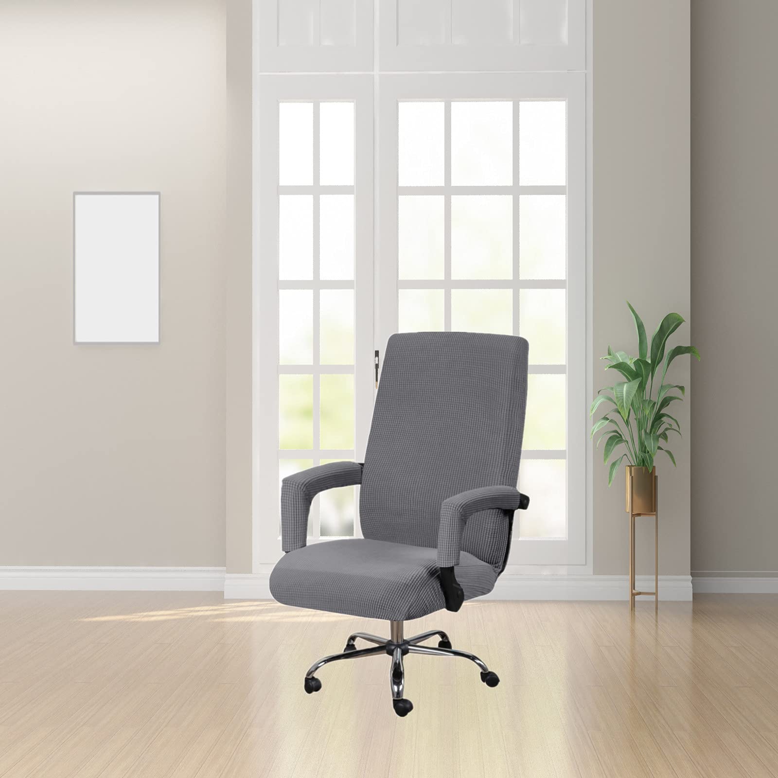 Stretchable Washable Office Chair Covers - Universal Fit for Computer & Rotating Chairs (Large, Grey) - Perfect for Home Office & Conference Rooms
