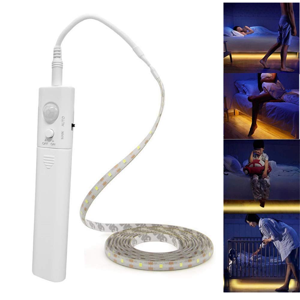 Battery Powered Motion Sensor LED Light Strips - Smart Night Light with Motion Activation, Cool White (5M/16.4ft) - Perfect for Bedrooms, Hallways & Closets