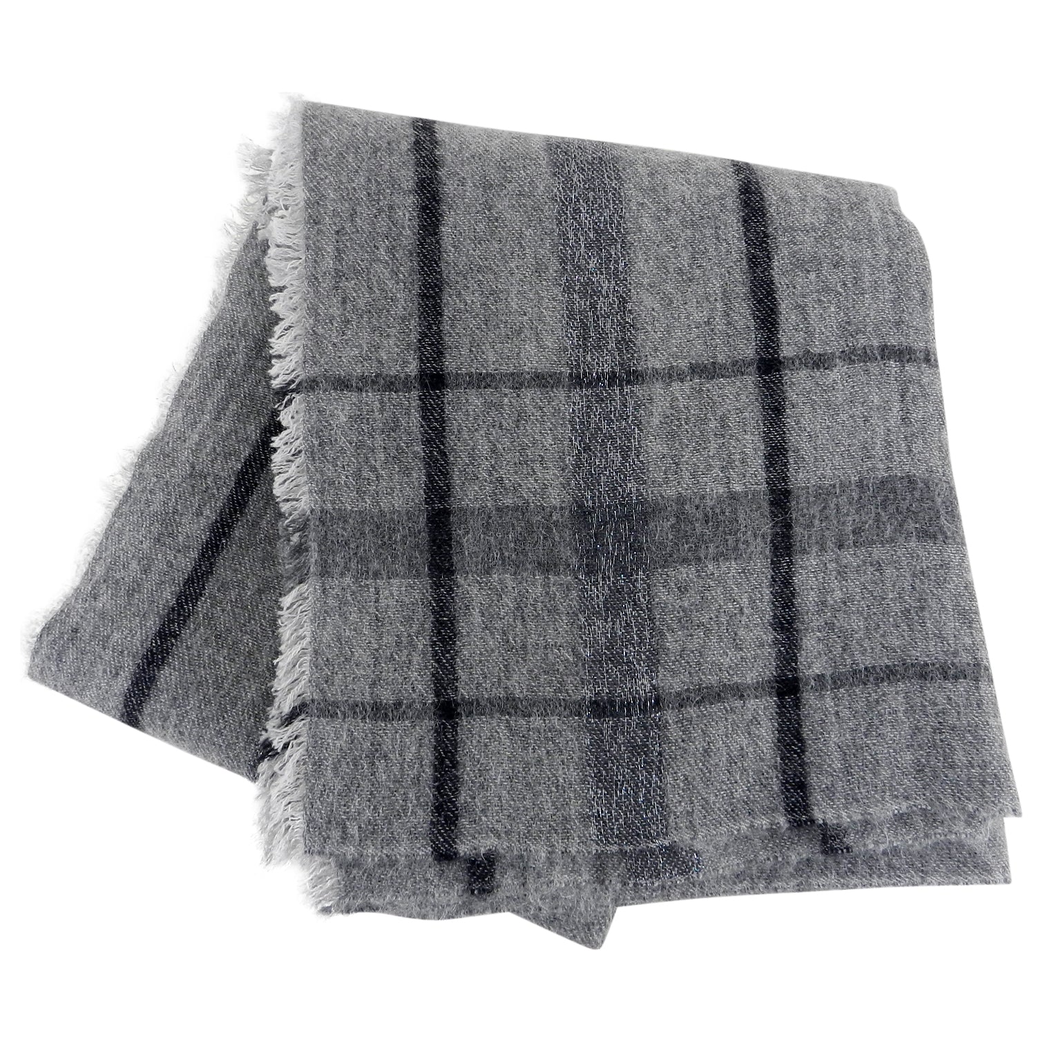 Brunello Cucinelli Grey Large Square Check Cashmere Shawl Wrap - Luxury Soft Warm Winter Scarf for Women & Men - Perfect for Office, Travel & Special Occasions
