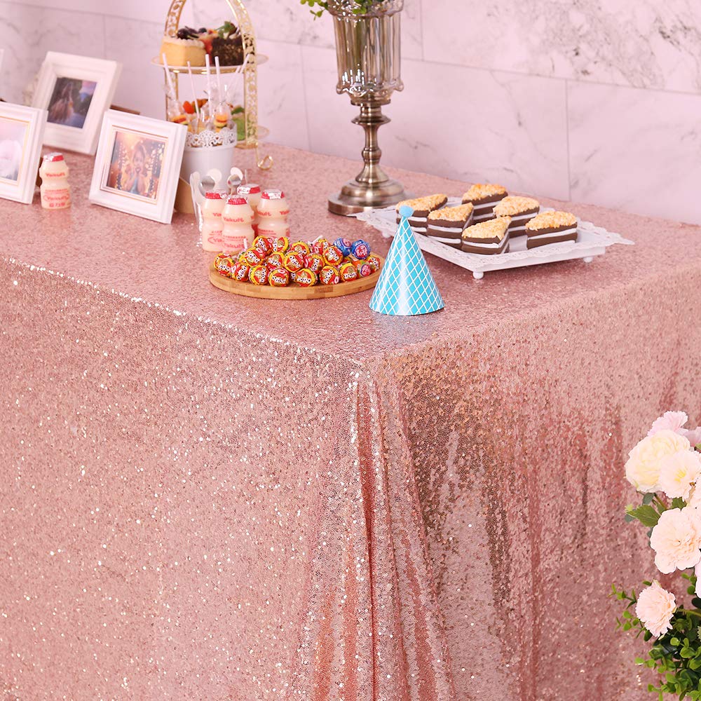 Glitter Rose Gold Sequin Tablecloth 60x102 Inches - Shimmering Rectangle Table Cover for Wedding, Birthday, Christmas Party Decor - Sparkly Linen Tablecloth for Banquet, Reception, Holiday Dinner Decoration