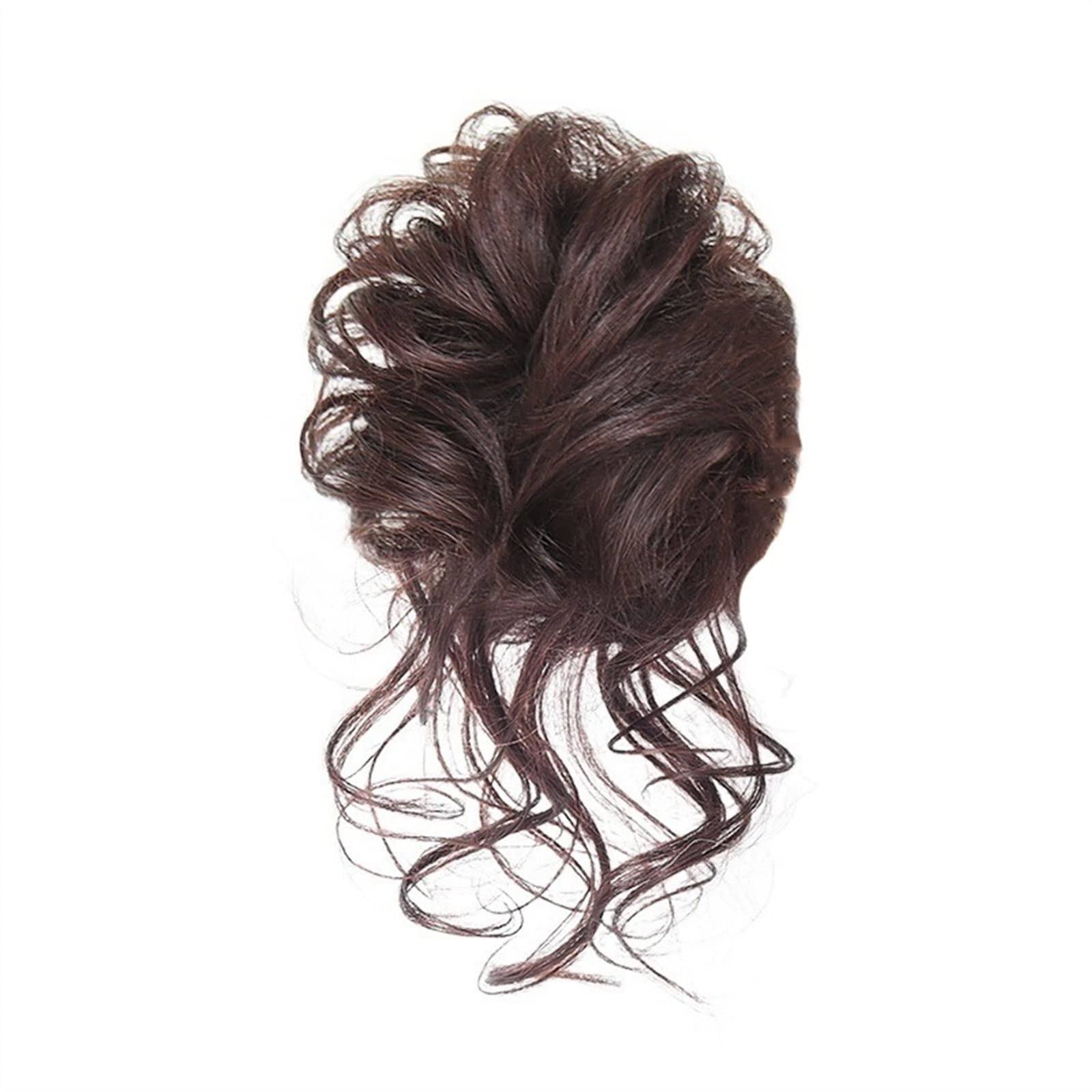 Brazilian Human Hair Clip-in Claw Chignon Bun - Curly Wavy Messy Bun Ponytail Extension for Women | Dark Brown | Perfect for Parties, Weddings & Everyday Styling
