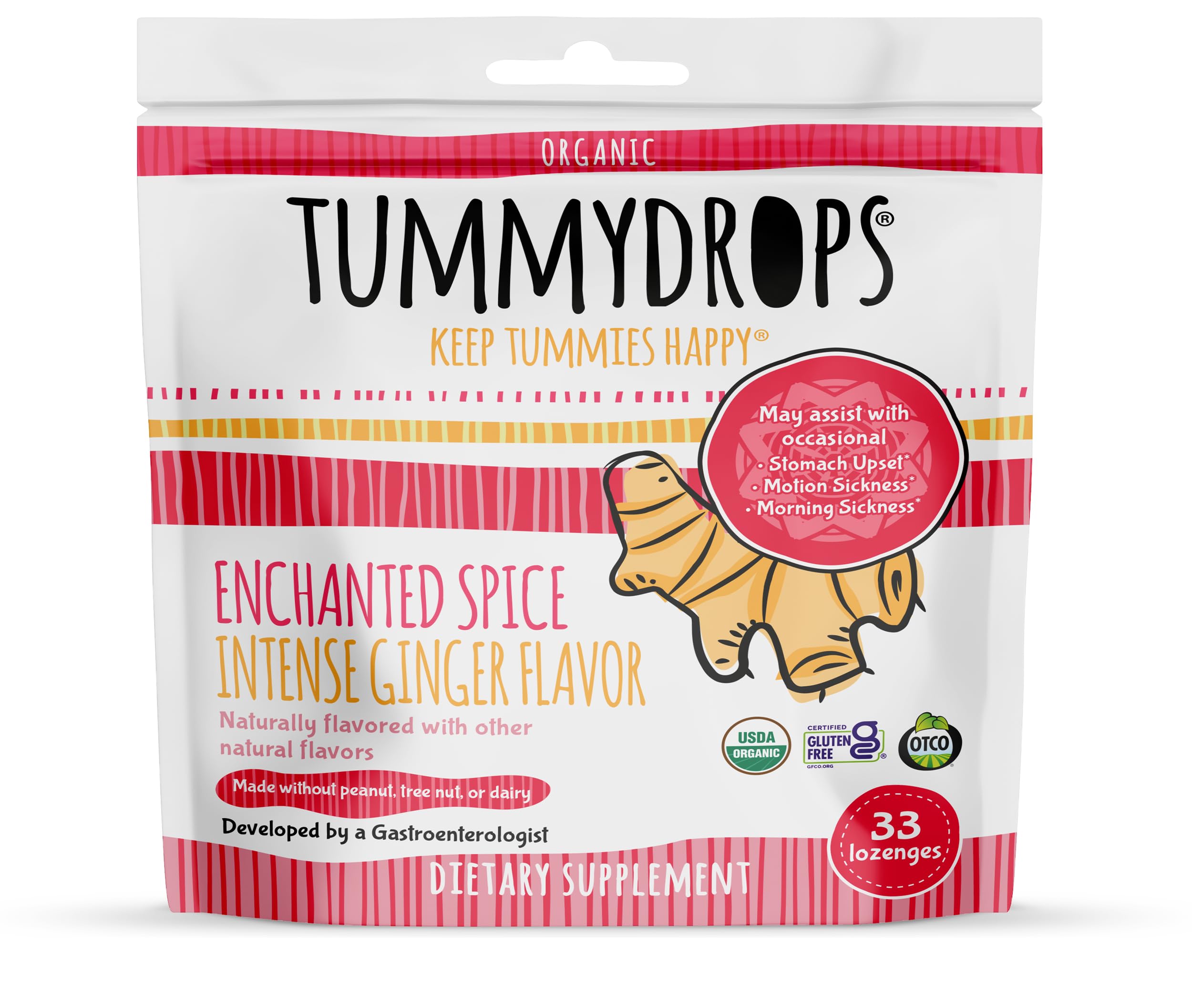 USDA Organic Enchanted Spice Intense Ginger Tummydrops - Gluten Free & Vegan Ginger Lozenges (33 Count) - Natural Digestive Support for Nausea Relief & Motion Sickness - Perfect for Travel, Pregnancy & Wellness