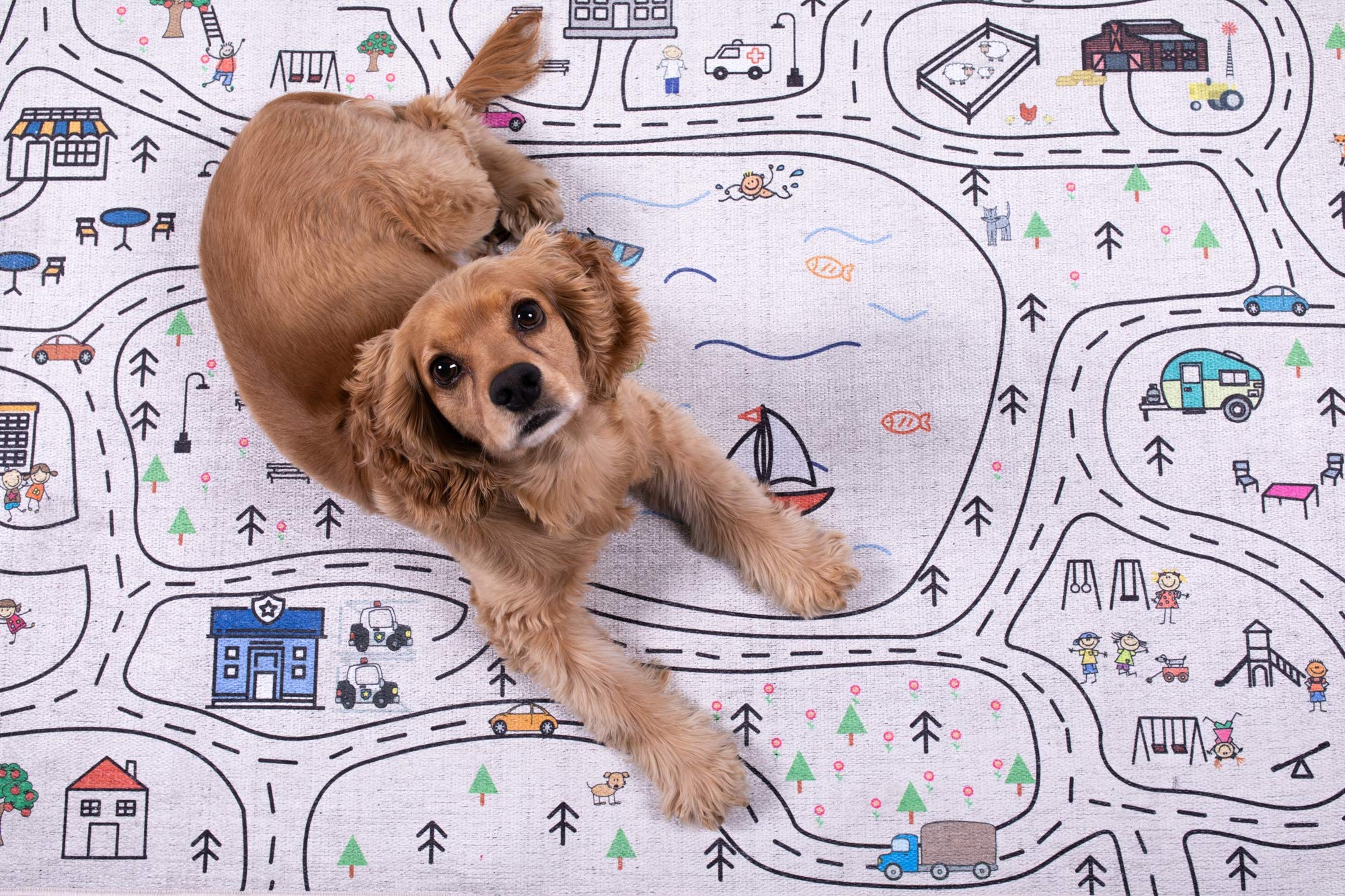 Happy Woody Nursery Rug - Non-Slip Kids Play Mat with Road Design, 39