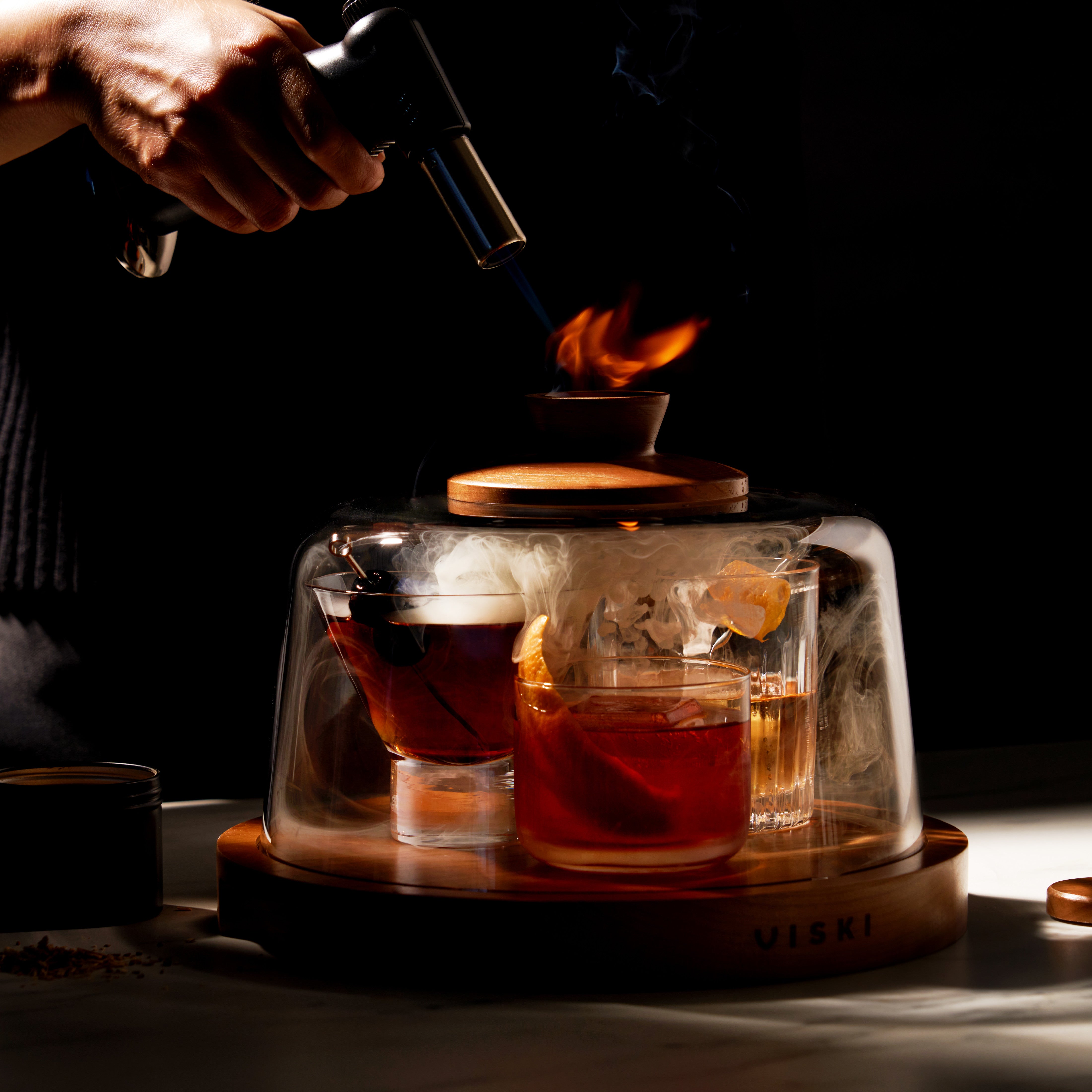 Premium Alchemi Smoked Cocktail Dome Kit - Whiskey & Cocktail Smoking Set with Glass Dome, Wooden Base & Reusable Sticks (Perfect for Home Bars, Parties & Gifts)