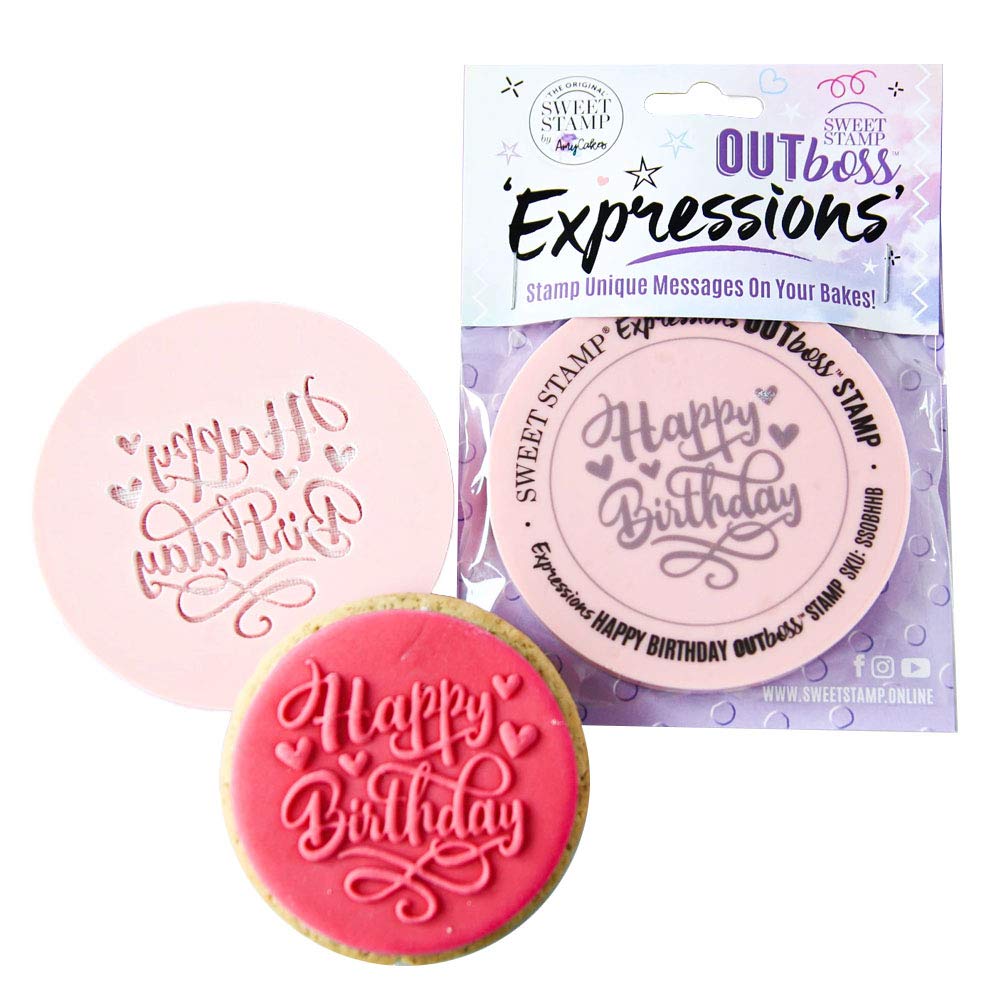 AmyCakes Outboss Plastic Expression Stamp - Sweet Hearts Happy Birthday Design for DIY Cards, Scrapbooking & Gift Wrapping | Perfect for Valentine's Day, Anniversaries & Birthday Greetings