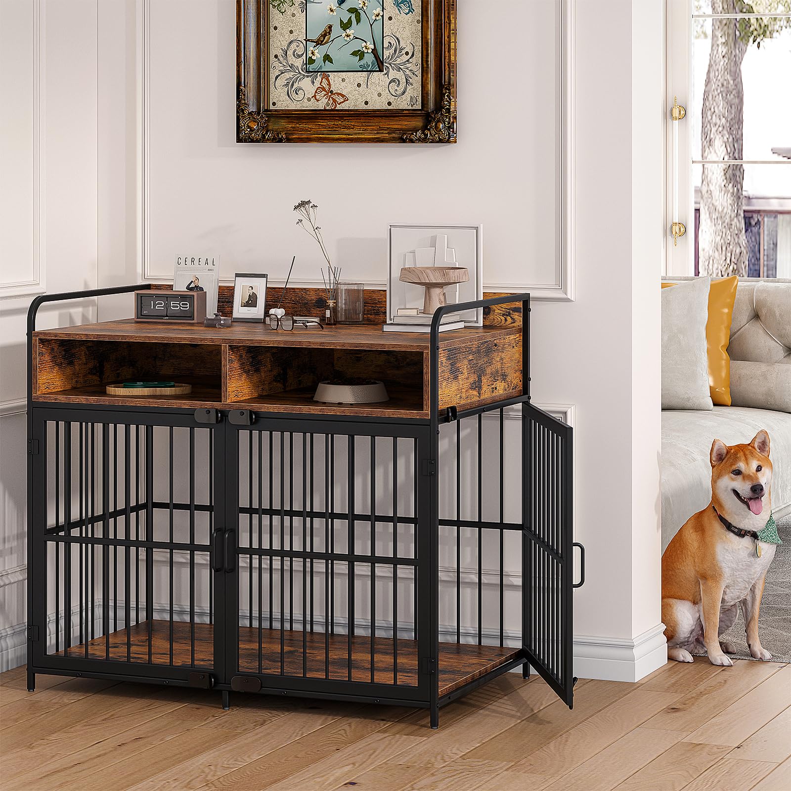 Large Heavy Duty Wooden Dog Crate with Storage Drawers - 40.5