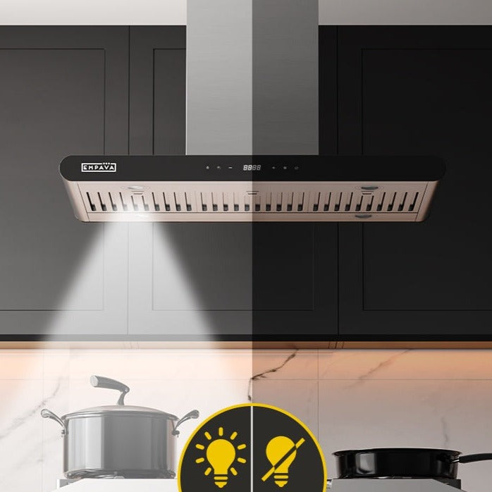 Empava 36 Inch Stainless Steel Ducted Island Mount Range Hood - 36RH10 - Powerful Kitchen Ventilation for Open Concept Homes & Modern Kitchens