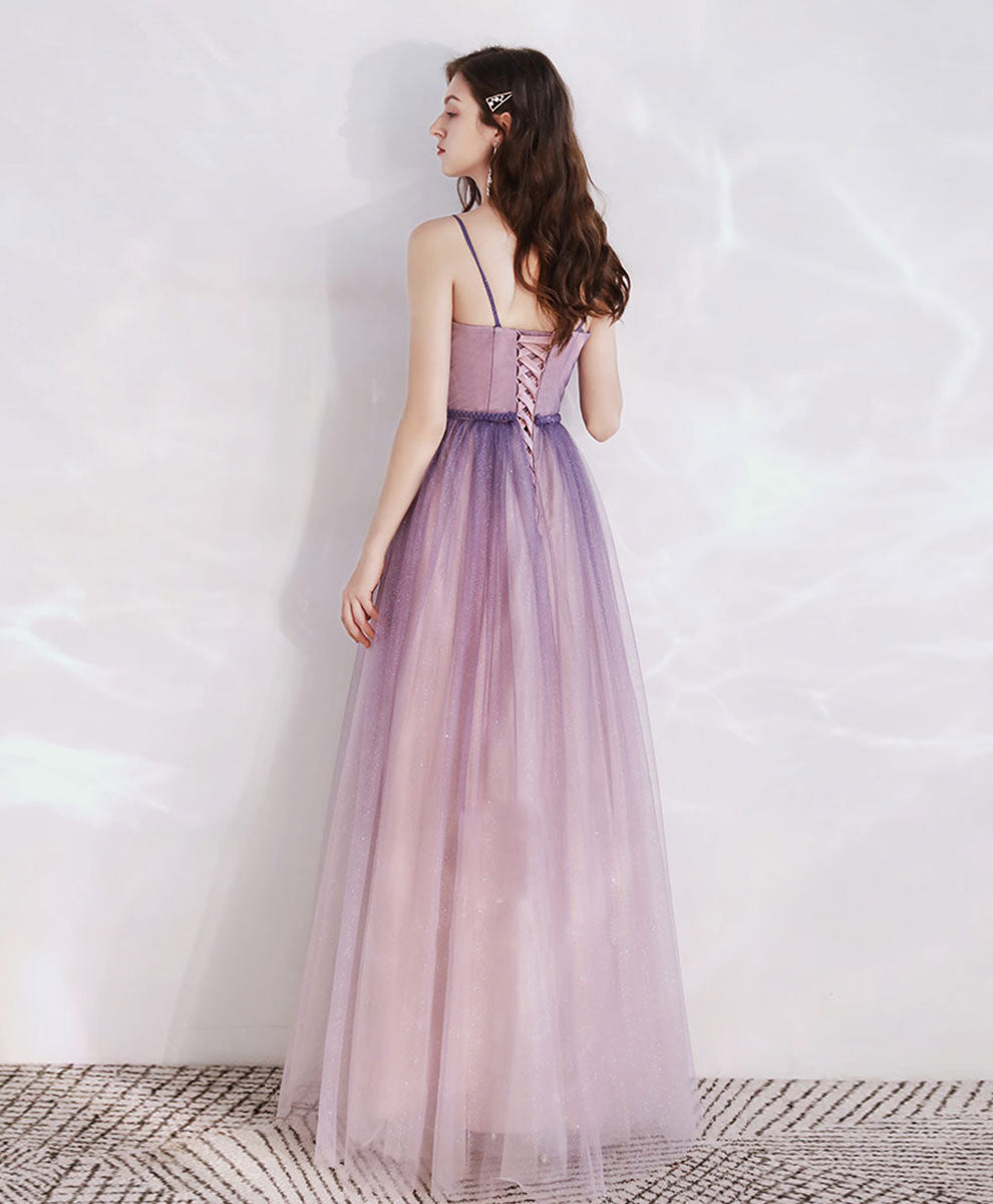 Elegant Purple A-Line Tulle Long Prom Dress for Women - Formal Evening Gown for Homecoming, Ball, Wedding Guest & Special Occasions