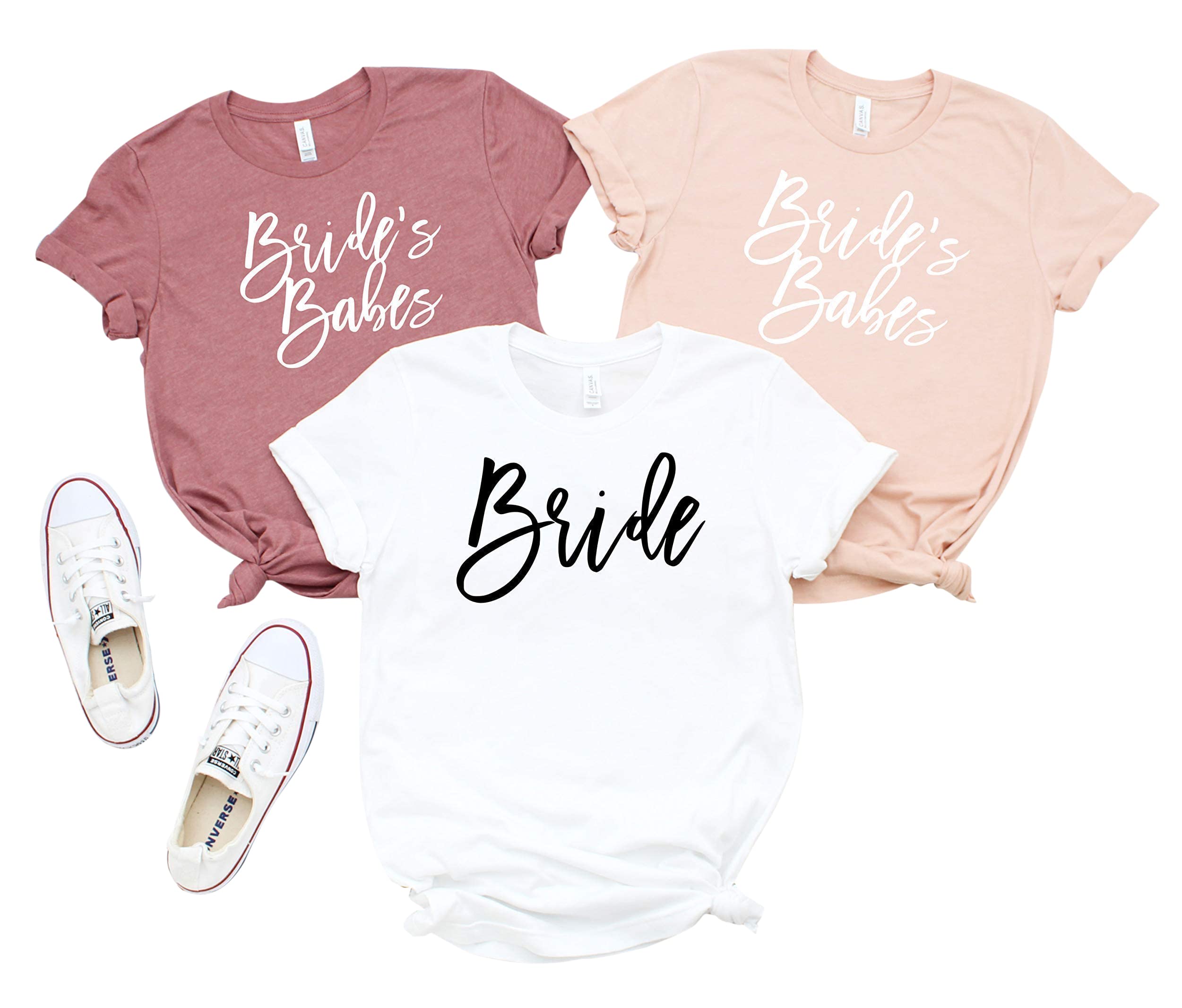 5-Piece Bachelorette Party Shirts Set - Bride's Babes, Bridesmaid & Babe of Honor T-Shirts - Perfect for Wedding Party, Bridesmaid Proposal & Gifts - Ideal for Pre-Wedding Celebrations, Girls' Night Out & Bridal Showers