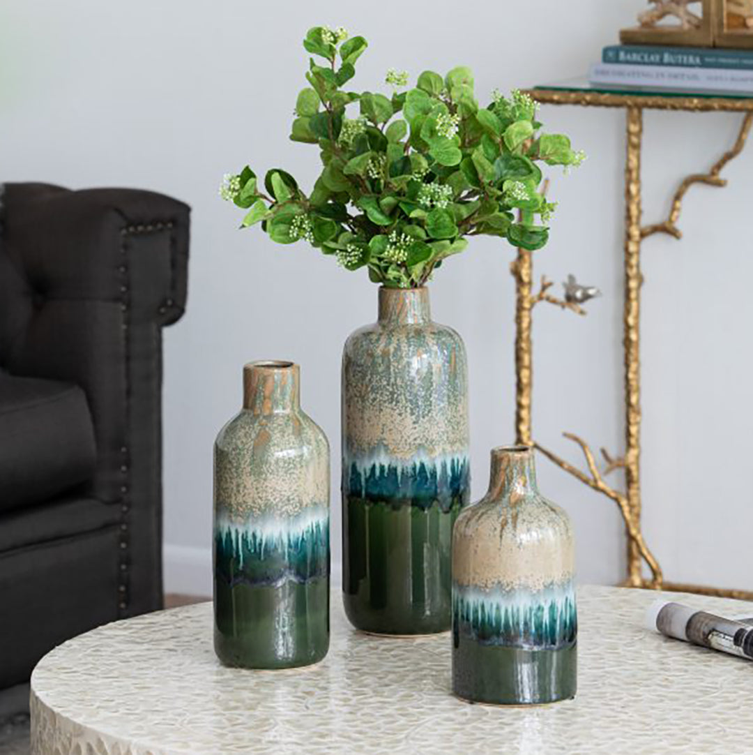 Blue and Green Ceramic Vases Set of 3 - Handmade Home Decor for Living Room, Dining Table, Wedding Centerpiece & Gift