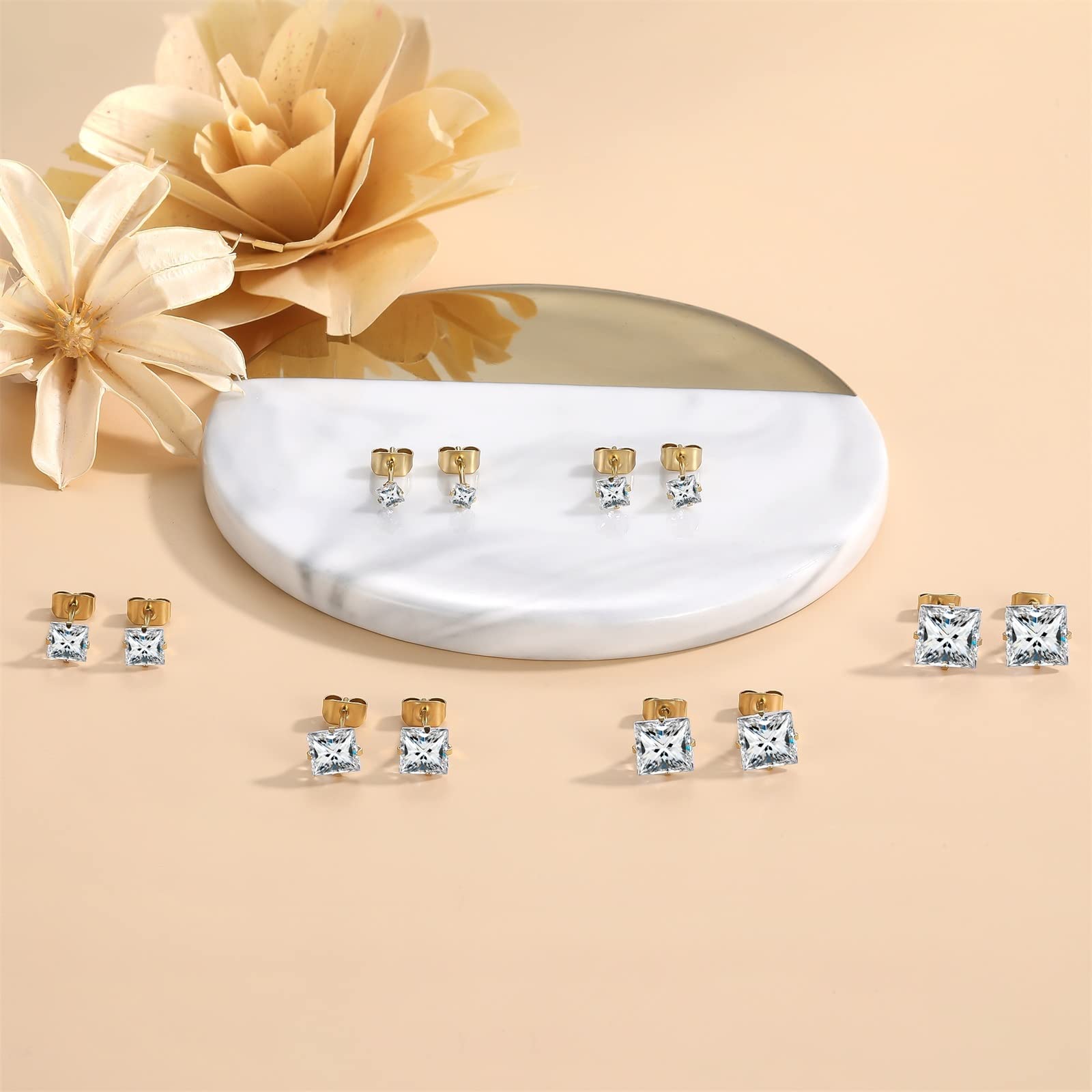 12 Pairs Stainless Steel Cubic Zirconia Stud Earrings for Women & Men - Hypoallergenic Tiny Silver Studs Multipack - Perfect for Everyday Wear, Gifts & Special Occasions