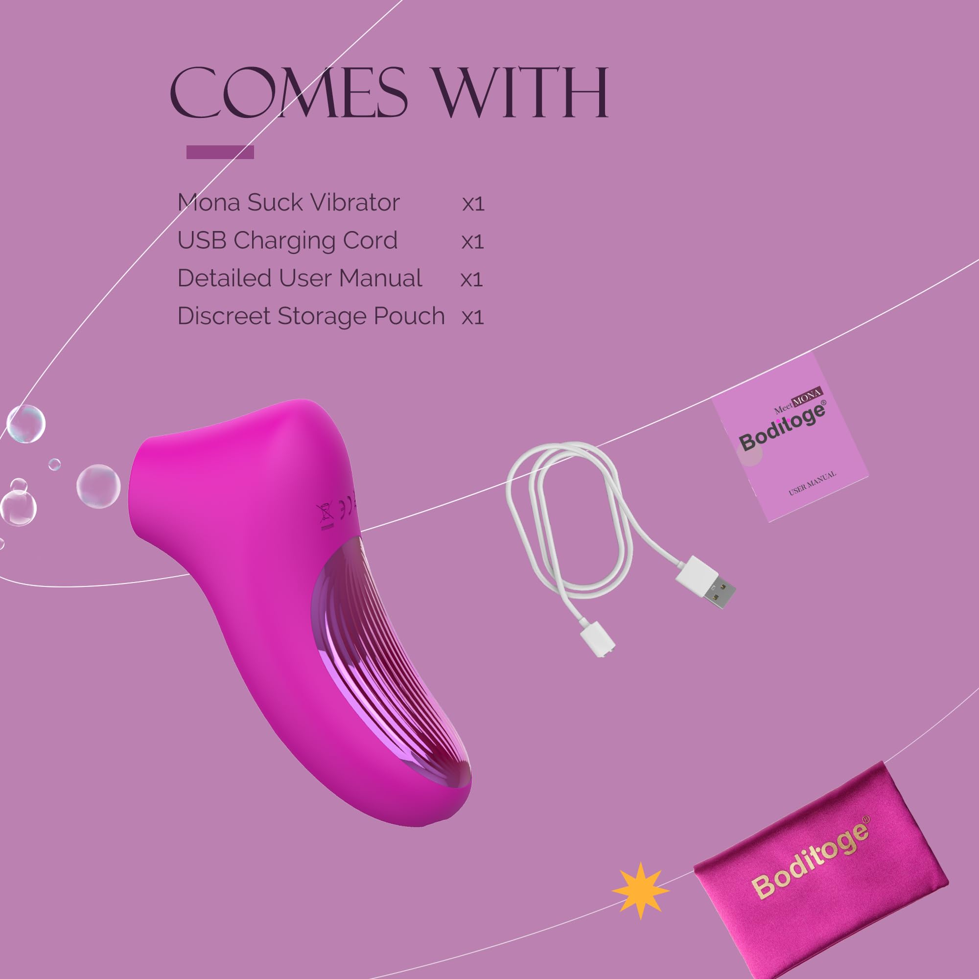 Boditoge Rose Clitoral Vibrator for Women - 10 Powerful Suction & Vibration Modes, Quiet Nipple Stimulator Adult Toy - Perfect for Solo Play & Couples Intimacy