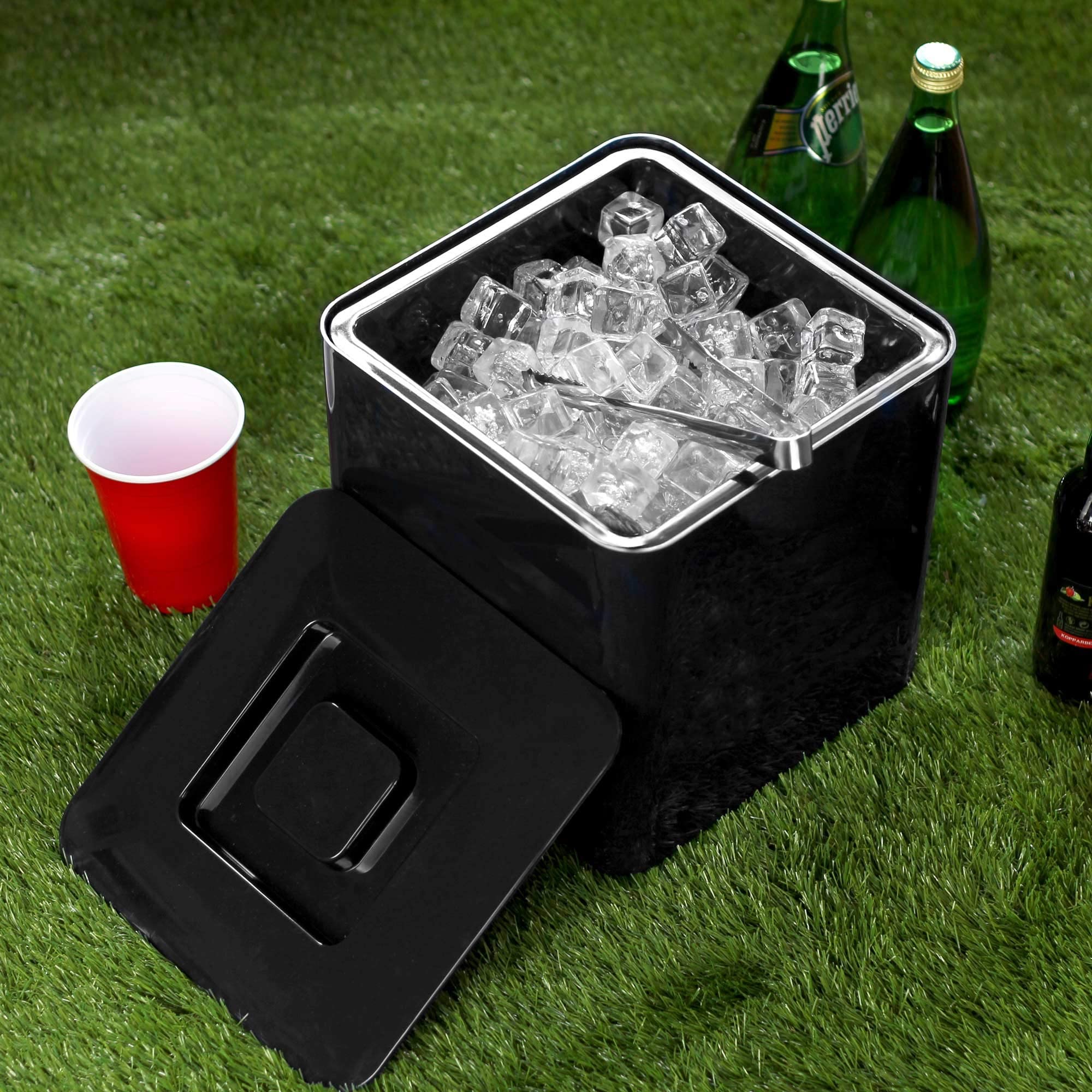 Square Ice Bucket - 10L Double Wall Plastic Drink Cooler for Parties, Bars & Outdoor Events - Black Insulated Beverage Container for Champagne, Beer & Cocktails