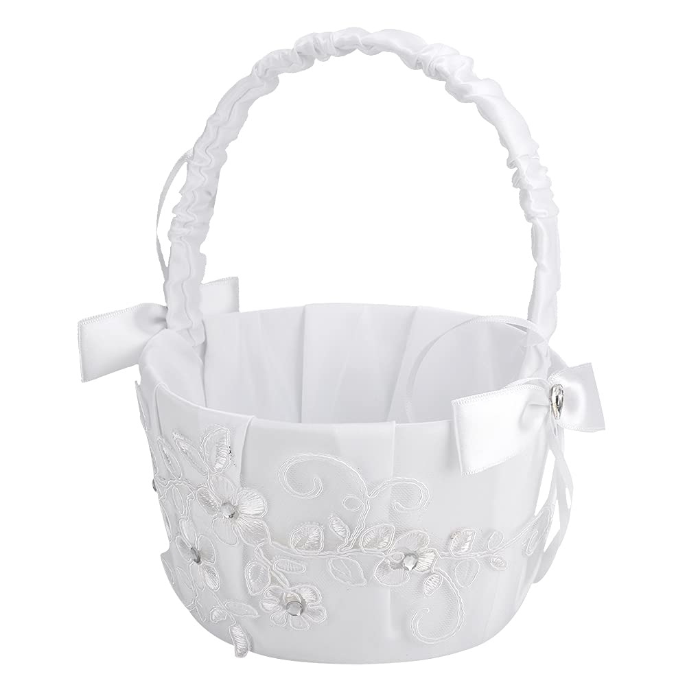 Elegant Flower Girl Basket with Lace & Rhinestones - Perfect for Wedding Ceremonies, Banquets & Bridal Decorations - Ideal for Cherishing Special Moments