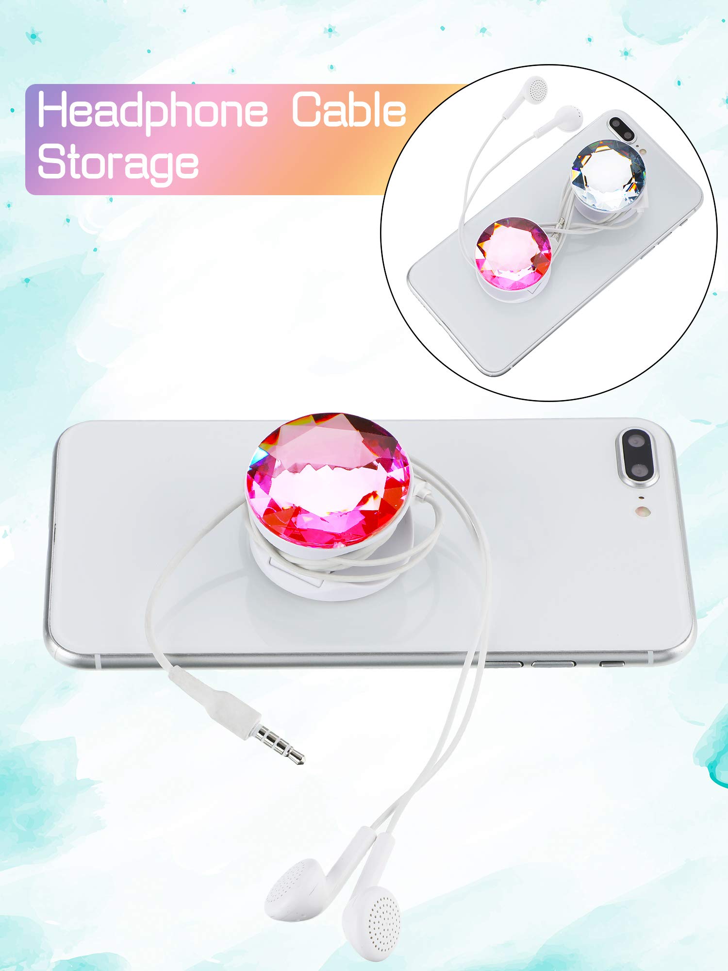 4-Pack Disco Crystal Phone Grip - Plastic Diamond Phone Holders with Adhesive, Foldable & Expandable Finger Stand Kickstand for iPhone Samsung (White, Pink, Black, Rainbow) - Perfect for Parties, Concerts & Daily Phone Use