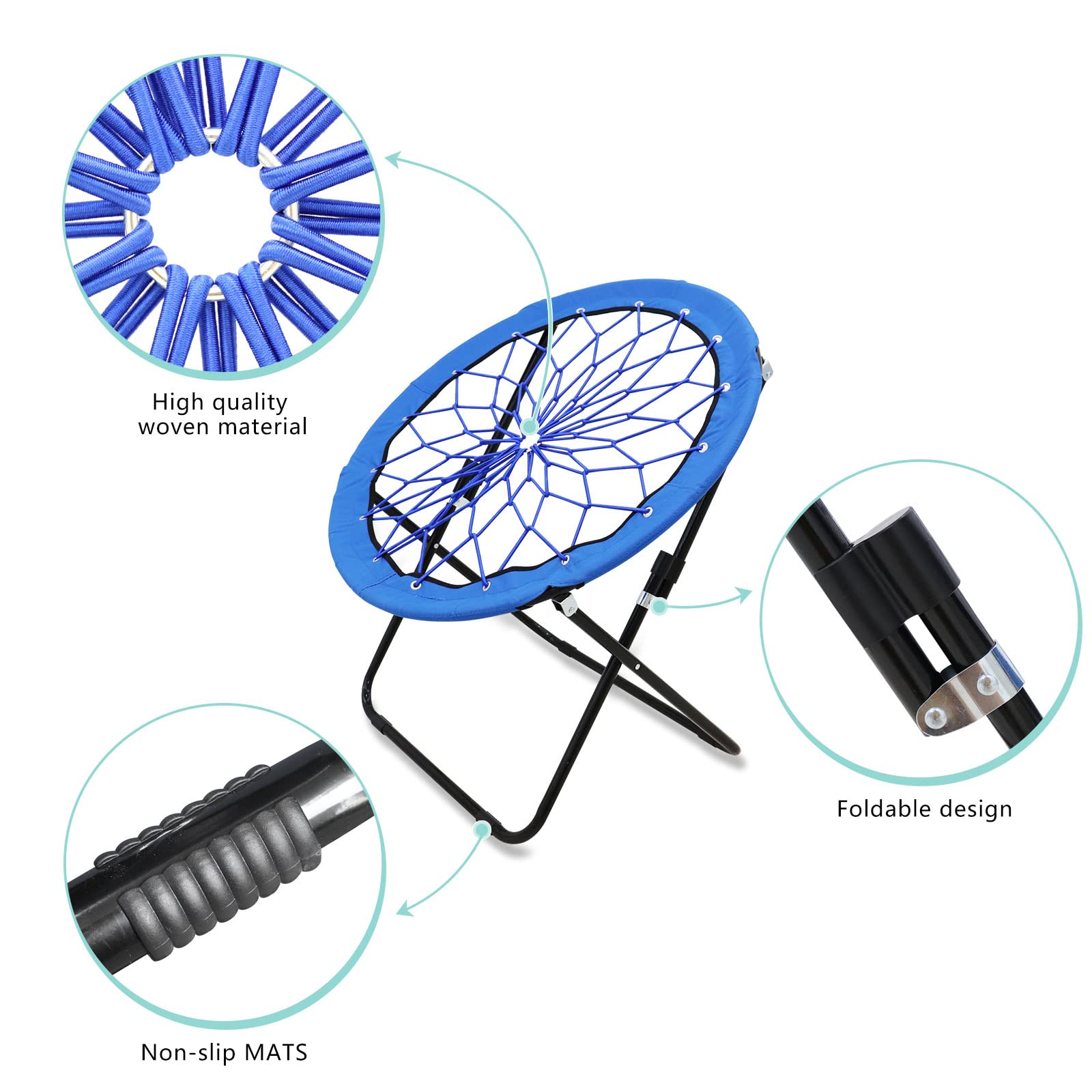 Ultimate Comfort Bungee Chair - Foldable Bouncy Web Chair for Indoor/Outdoor Relaxation - Versatile Spider Trampoline Chair for Bedroom, Patio, Camping & Dorm Room - Fun Circle Design for Kids & Adults