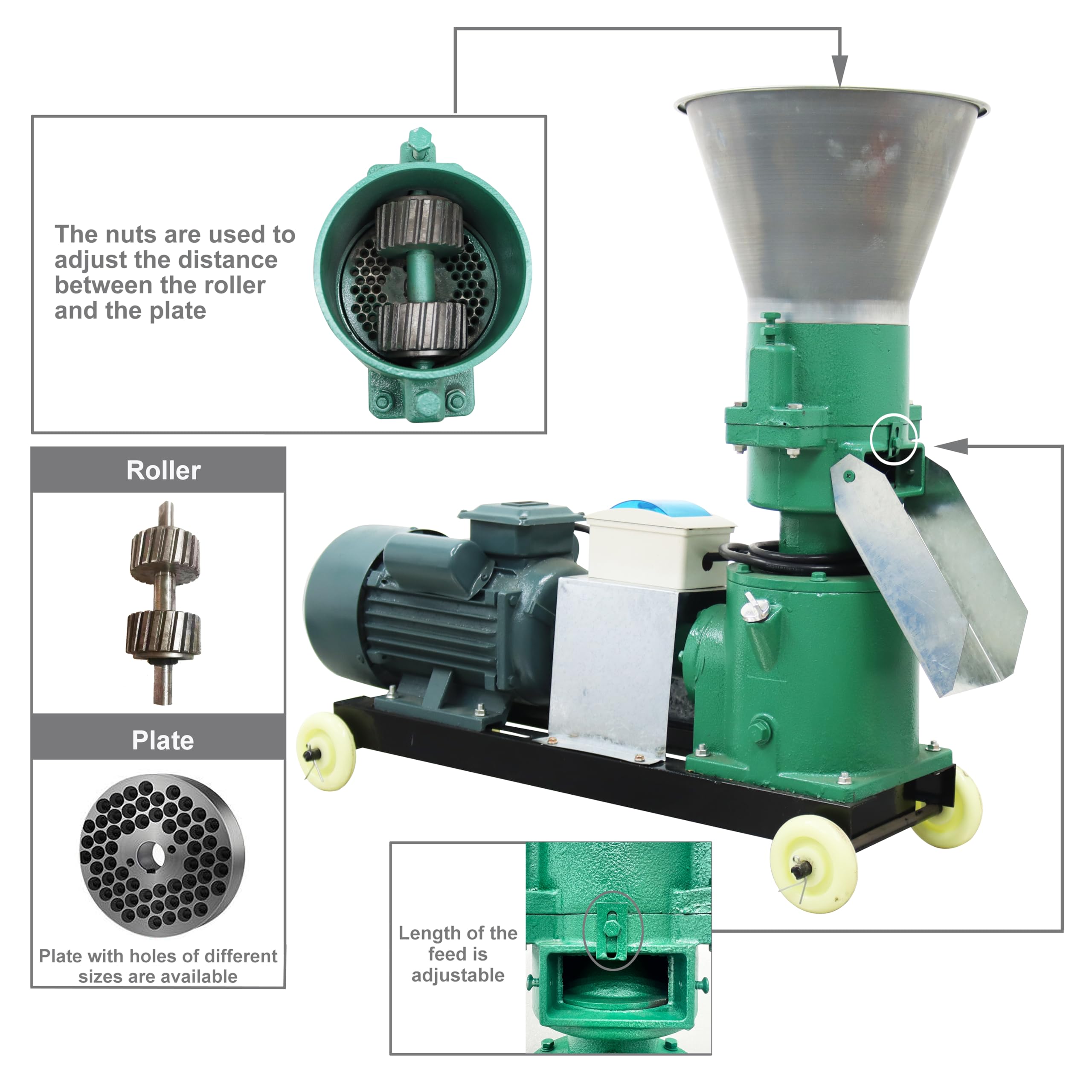 TECHTONGDA 220V Animal Feed Pellet Mill Machine for Chicken, Cow, Pig - 2 Head Rollers with 2MM Holes | Farm Pellet Maker for Livestock Feed Production | Perfect for Small Farms & Homesteads