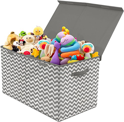 Sorbus Large Toy Chest with Flip-Top Lid - Collapsible Kids Storage Organizer for Nursery, Playroom & Closet - Chevron Gray Pattern - Perfect for Home Organization & Toy Storage Solutions