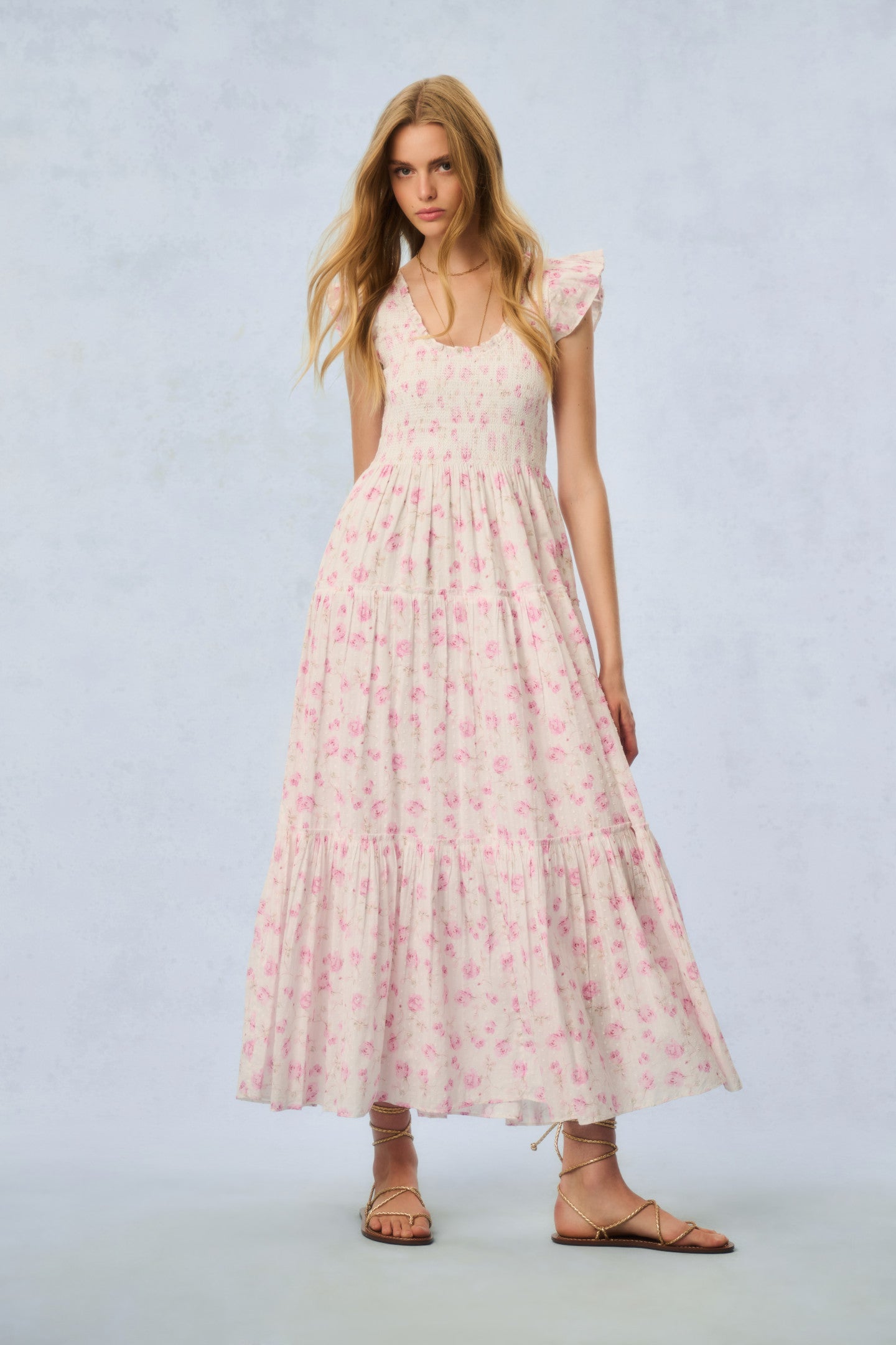 Chessie Fragrance Print Cotton Maxi Dress - STERLING DUSK | Floral Summer Dress for Women | Perfect for Beach, Vacation & Casual Outings