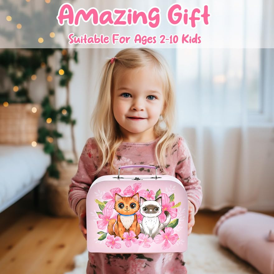 52-Piece Pretend Play Tea Set for Toddlers & Kids Ages 3-6 - Pink Tea Party Toys with Desserts & Metal Carrying Case - Perfect Birthday Gift, Christmas Stocking Stuffer for Girls - Fun Role Play for Playdates, Tea Parties & Imaginative Play