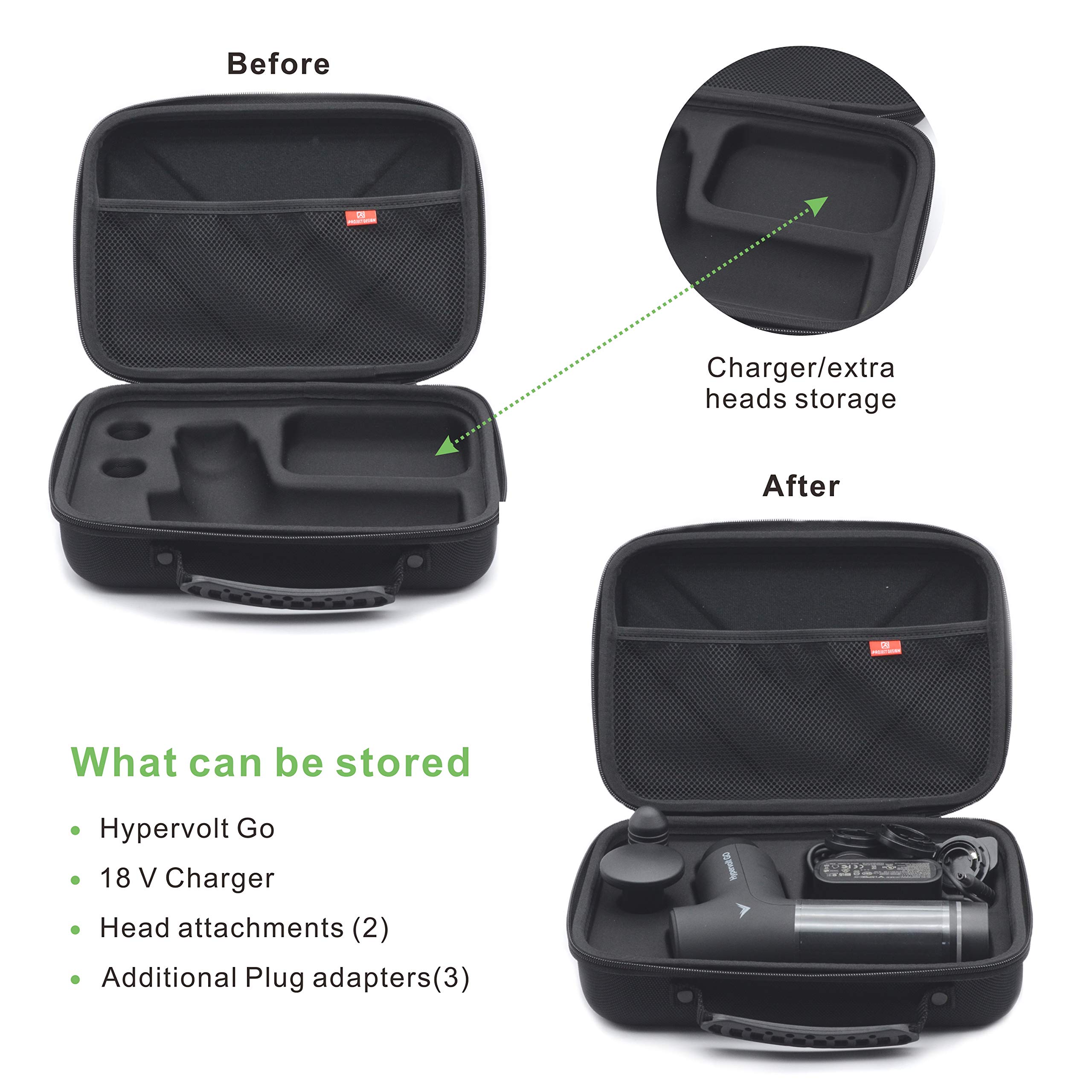 Hypervolt GO Case - Waterproof, Scratch-Resistant & Shockproof Protective Storage Bag for Hypervolt GO Massager + 2 Accessories - Perfect for Travel, Gym & Outdoor Fitness Activities