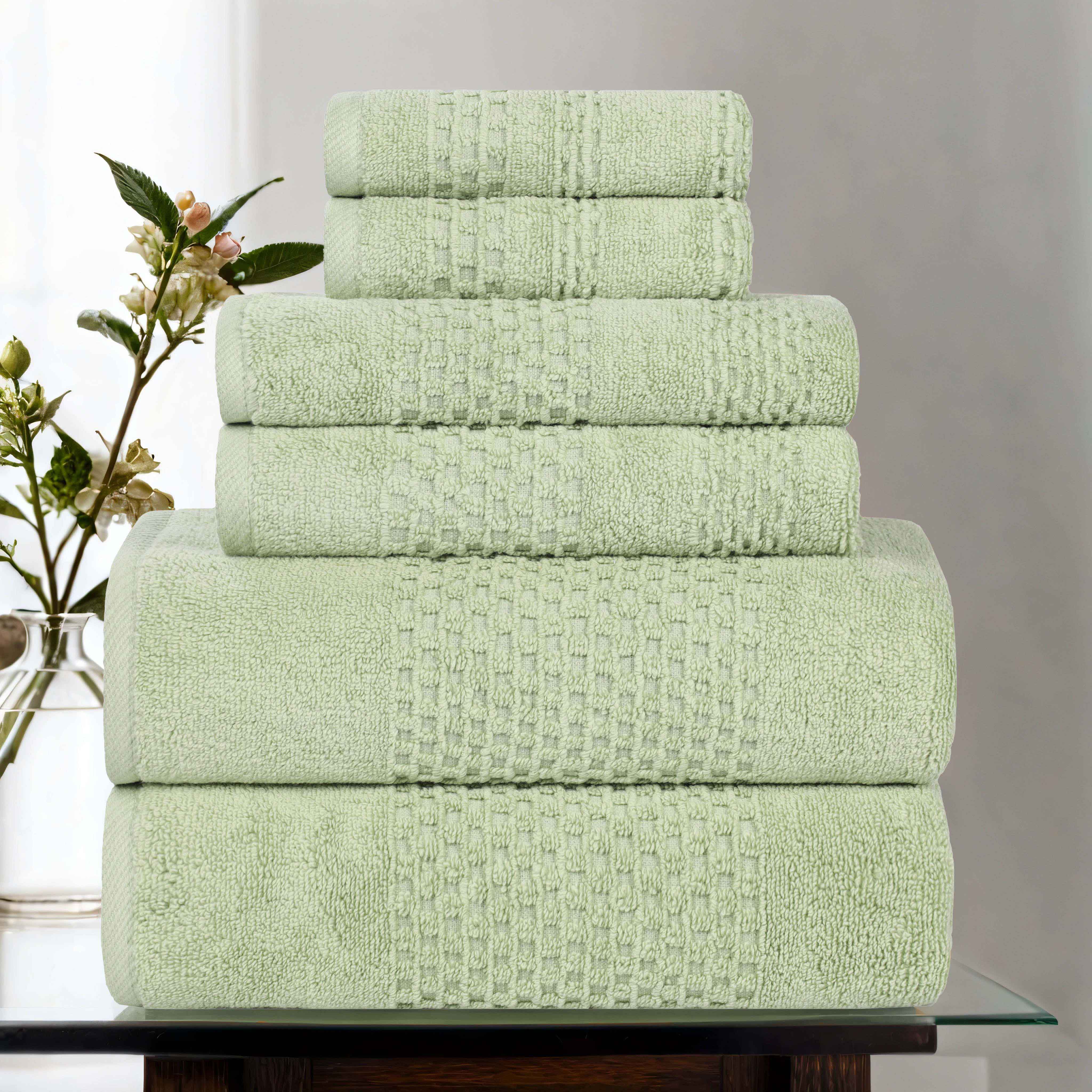 Playa Zero Twist Cotton Solid Waffle Textured 6 Piece Towel Set - Ultra Soft & Absorbent Bath Towels for Spa, Beach & Home Use