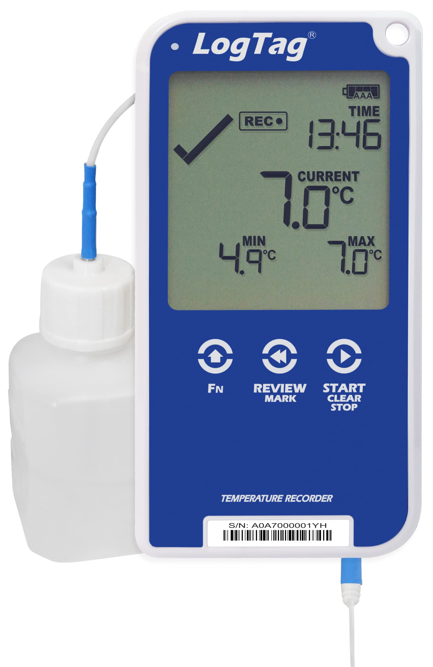 UTRED30-16 Single Channel Temperature Data Logger Kit with ST100K-15 External Probe, Buffer Bottle, Wall Mount Bracket & NIST Traceable Certificate - Blue/White - Ideal for Food Safety Monitoring, Laboratory Research & HVAC System Maintenance