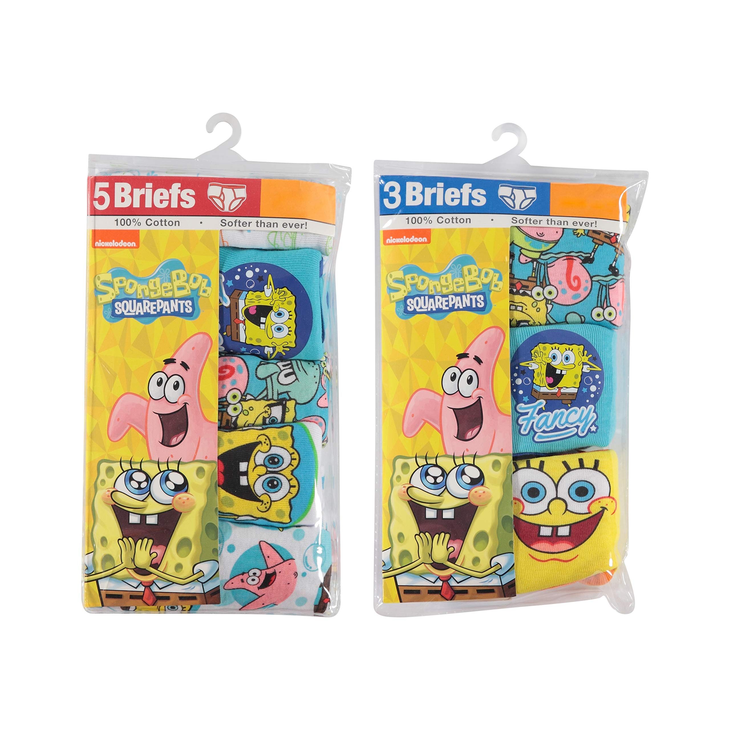 SpongeBob SquarePants Boys' Underwear Multipack - 5-Pack Cotton Briefs with Patrick & Squidward Designs (Sizes 4-12) - Amazon Exclusive - Perfect for School, Sleepovers & Everyday Wear