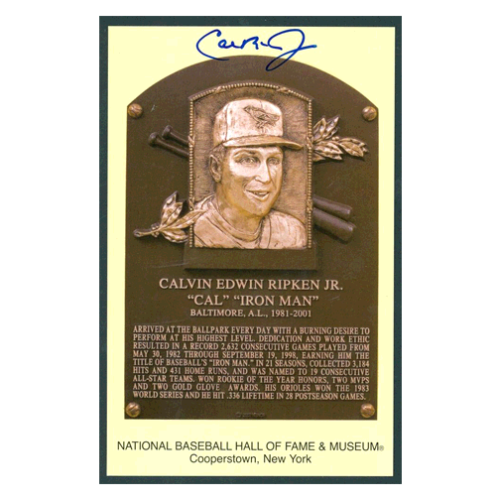 Cal Ripken Jr Autographed Hall of Fame Plaque Postcard with JSA Certification - Perfect for Baseball Memorabilia Collectors & Sports Fans Display