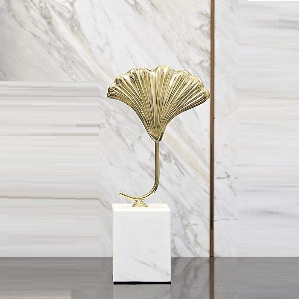 Elegant Gold Leaf Sculpture Statue - White Marble Base Home Decor Figurine, 13x8x30cm & 12x7x22cm, Perfect for Living Room, Office, or Gift Giving